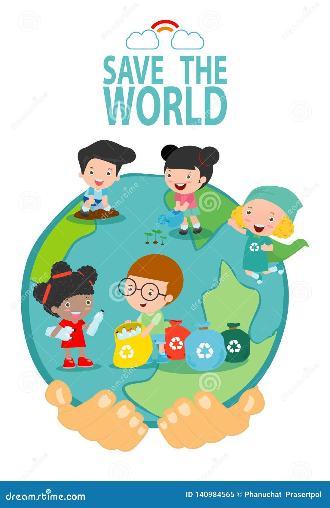 Save the Earth, Save the World, Save Planet, Recycling,ecology Concept,  Cute Kid Cartoon Character Isolated on White Background Ve Stock Vector -  Illustration of friendly, city: 140984565