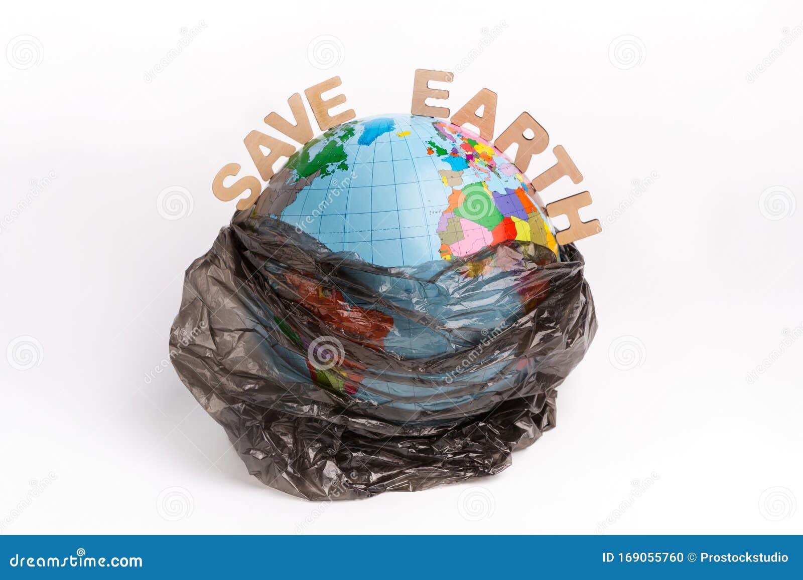 Save the Earth Text and Globe in Plastic Bag Isolated on White ...