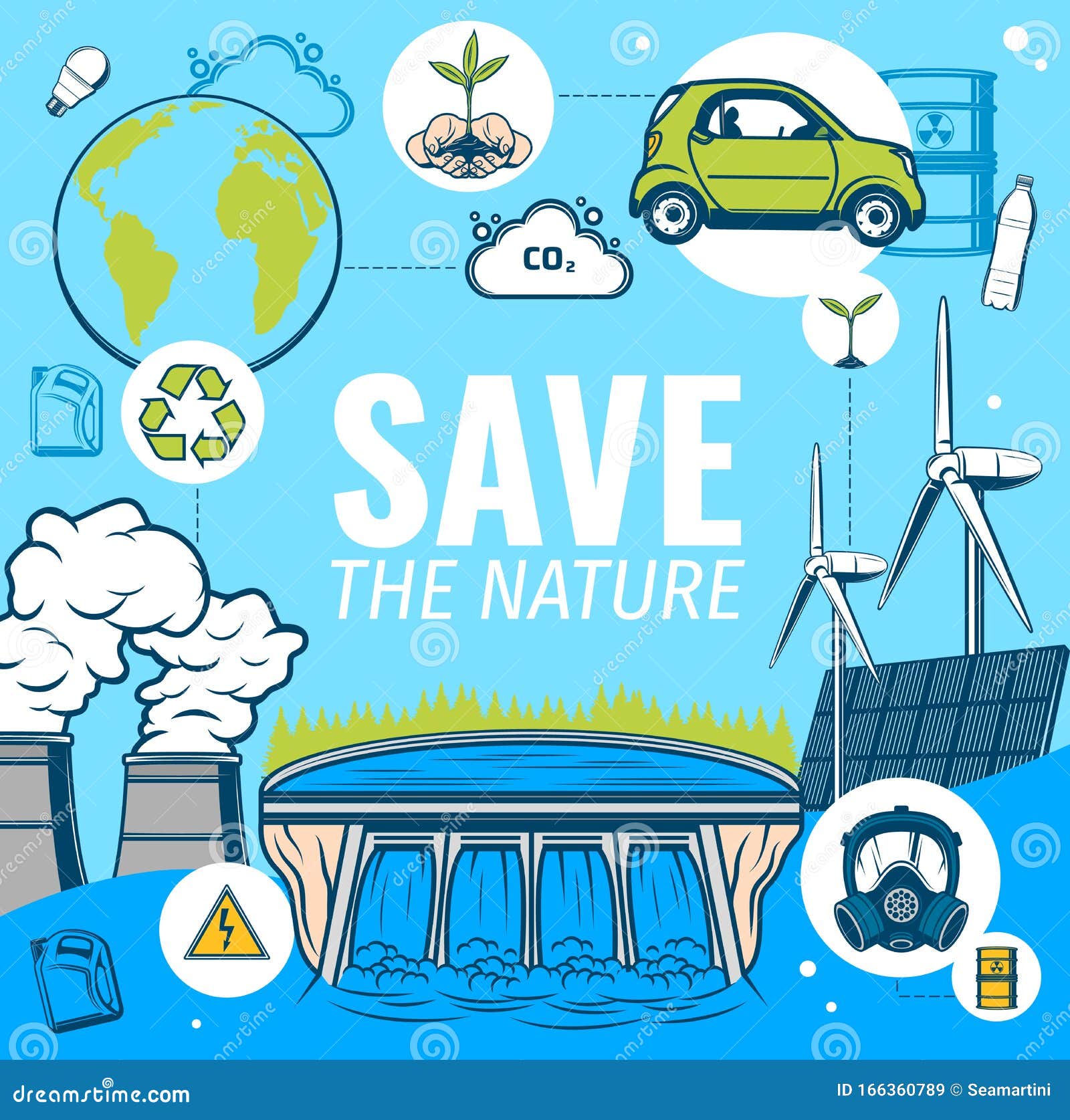 Save Nature, Clean Green Planet Ecology Poster Stock Vector - Illustration  of plant, poster: 166360789