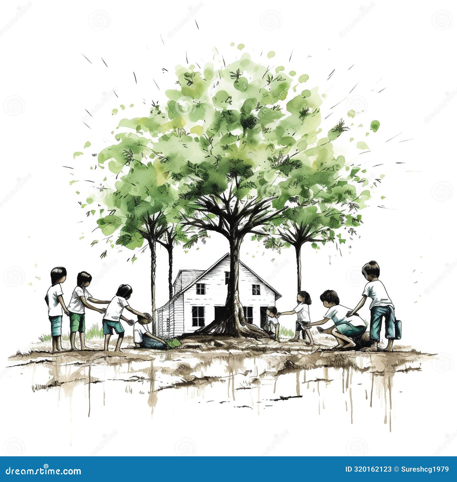 save nature tree concept - kids style drawing