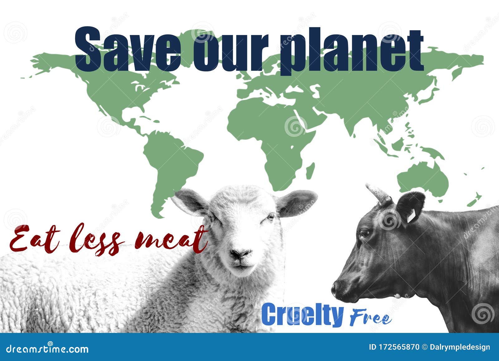 Save Our Planet, Eat less Meat Sign Stock Photo - Image of green, cattle:  172565870