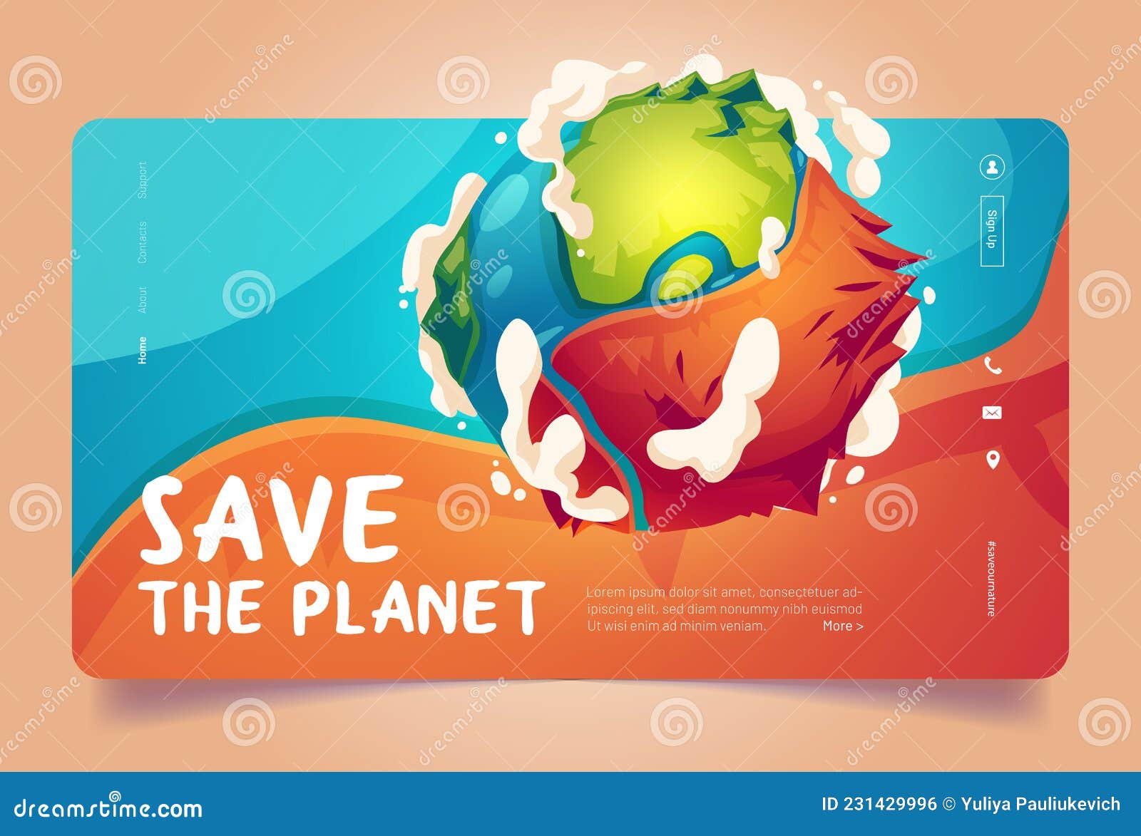 save the planet cartoon landing page, earth globe