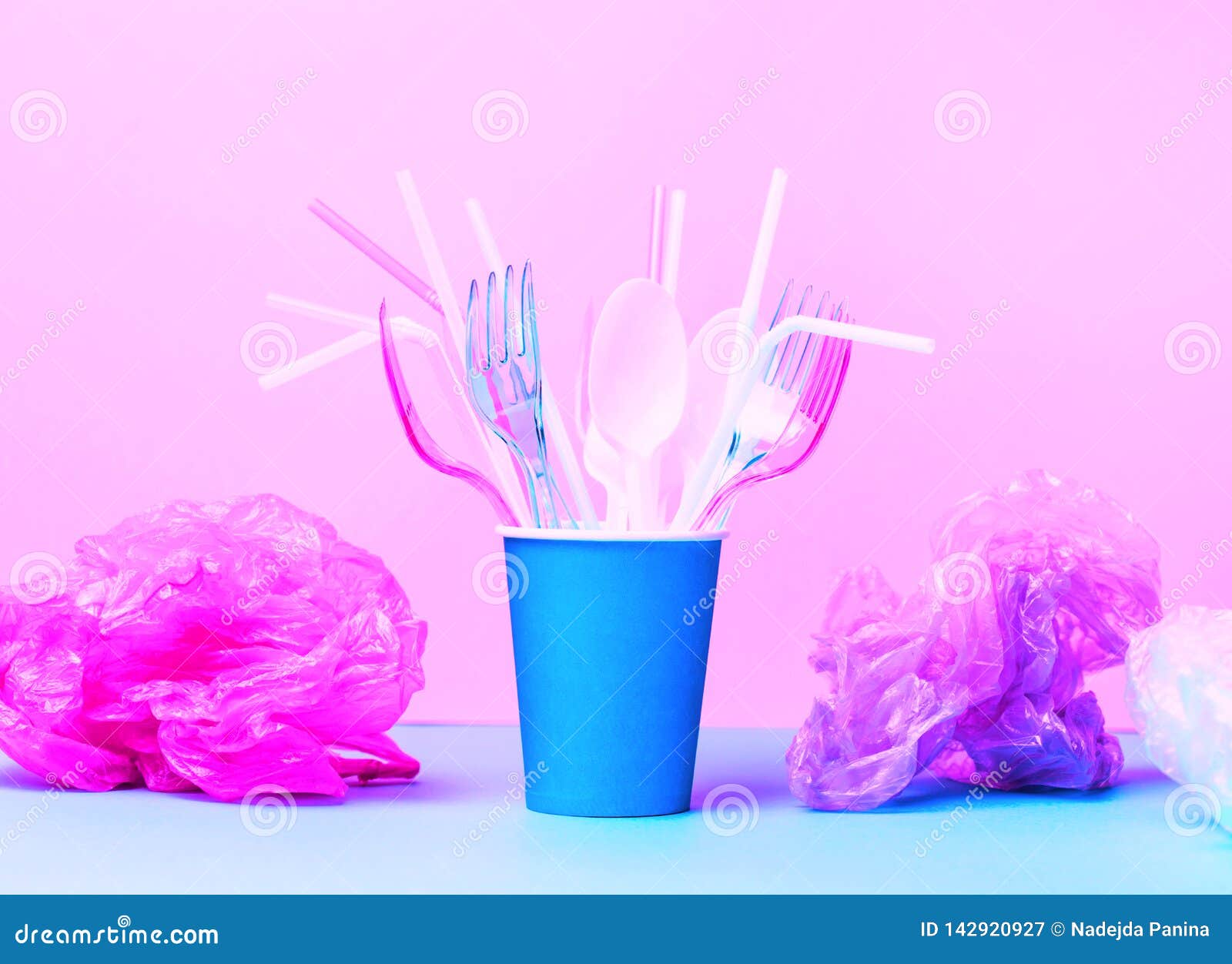 Save the Concept Plastic Cutlery, Plastic Bags and Garbage