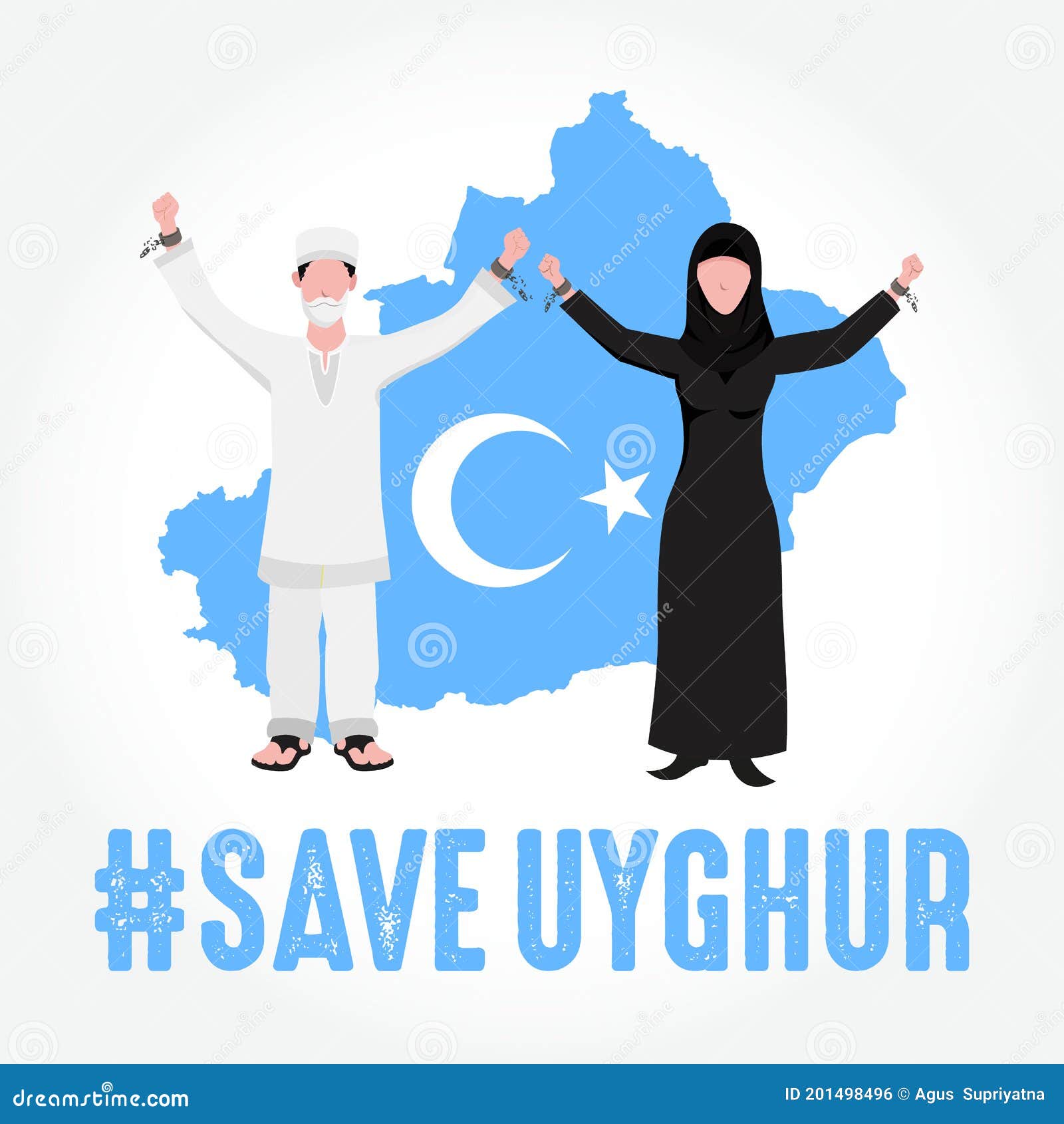 save uyghur  . uyghur peoples raising hands and broken chains