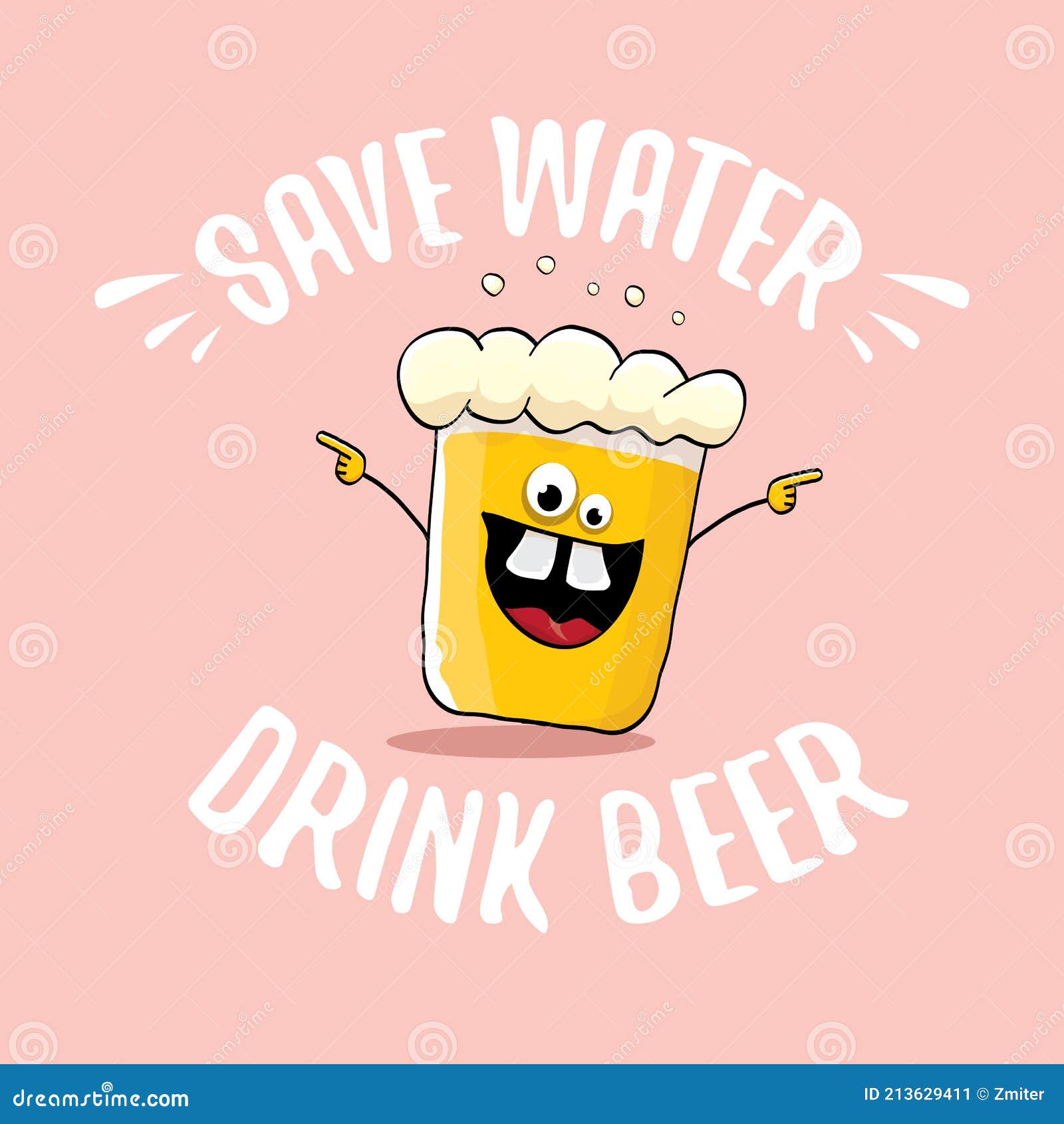 Save Water Drink Beer Vector Concept Illustration with Funny Beer Isolated  on Pink. Vector Funky Beer Character with Stock Vector - Illustration of  party, beverage: 213629411