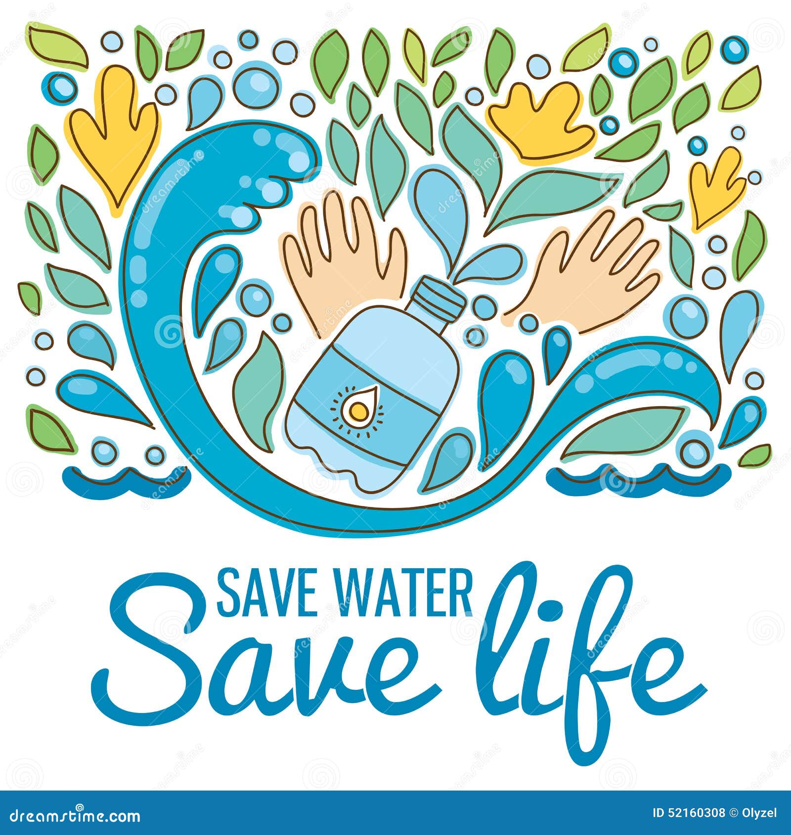 Save Water - Save Life. Hand Drawn Drops, Waves Stock Vector - Illustration  of liquid, hands: 52160308