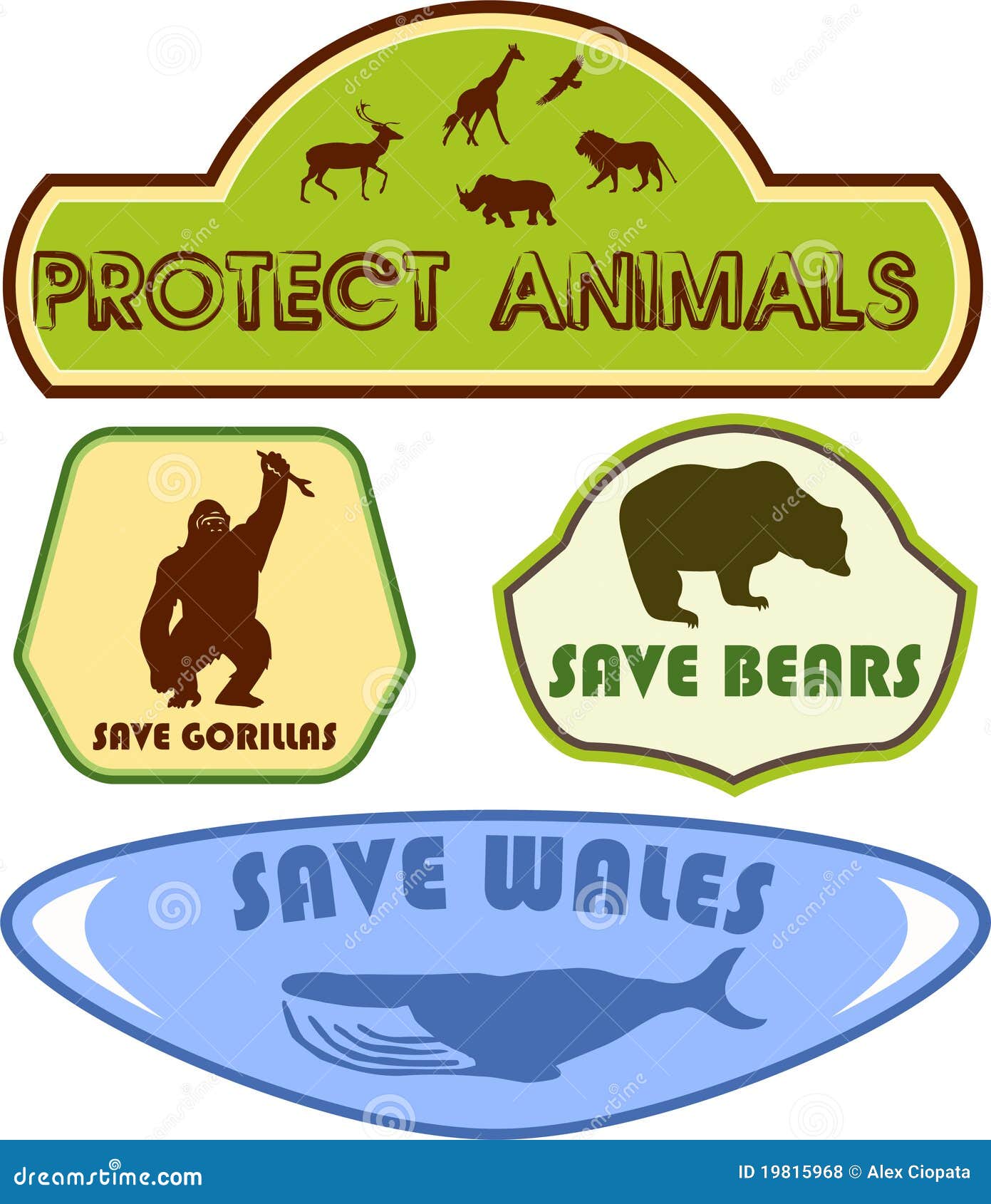Save wild animals labels stock vector. Illustration of deer - 19815968