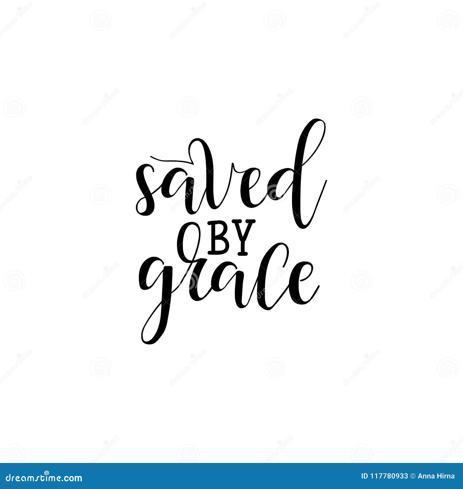 Saved By Grace Hand Drawn Lettering Ink Illustration Modern Brush