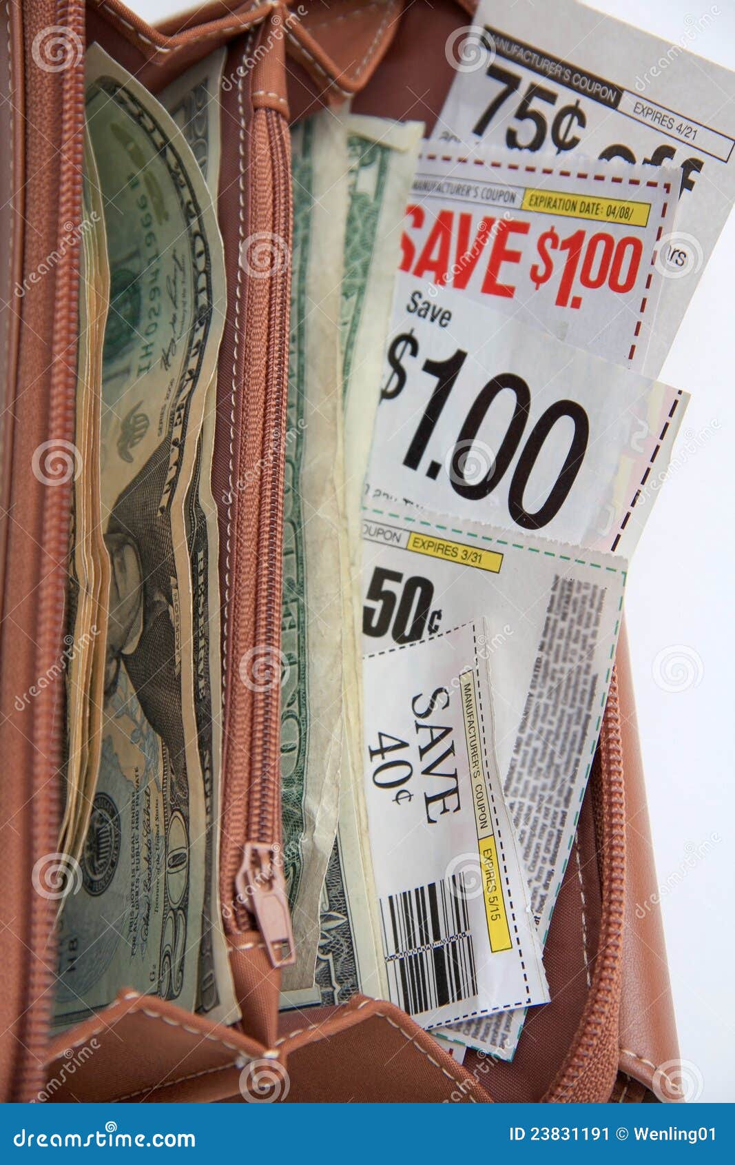 Saving Coupons in Wallet for Shopping Stock Image Image of money