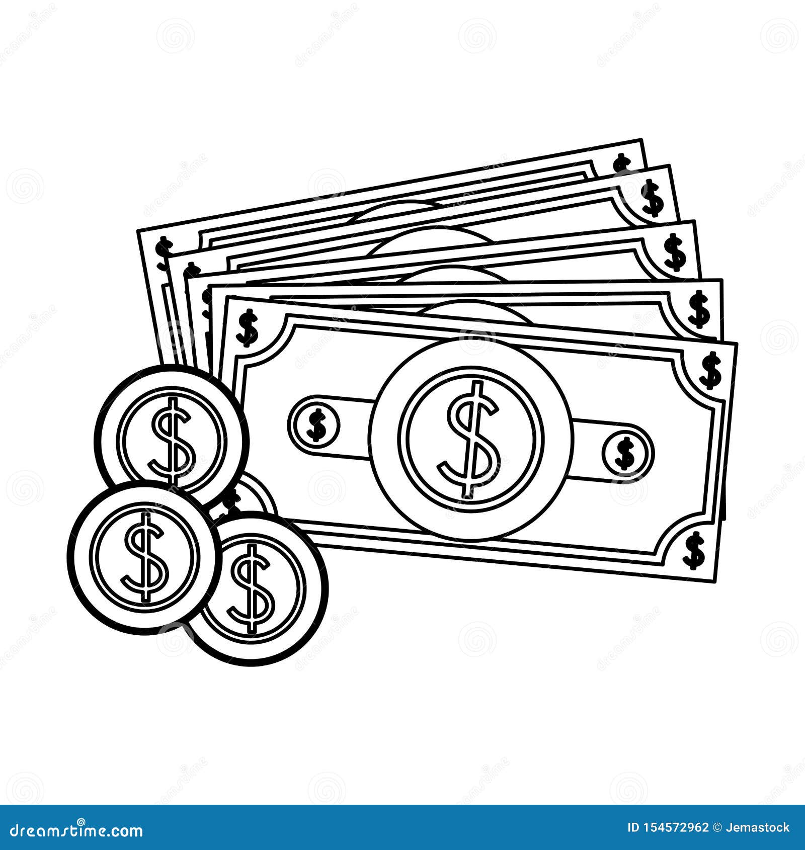 Saving Money Finance Banking Cartoon in Black and White Stock Vector ...