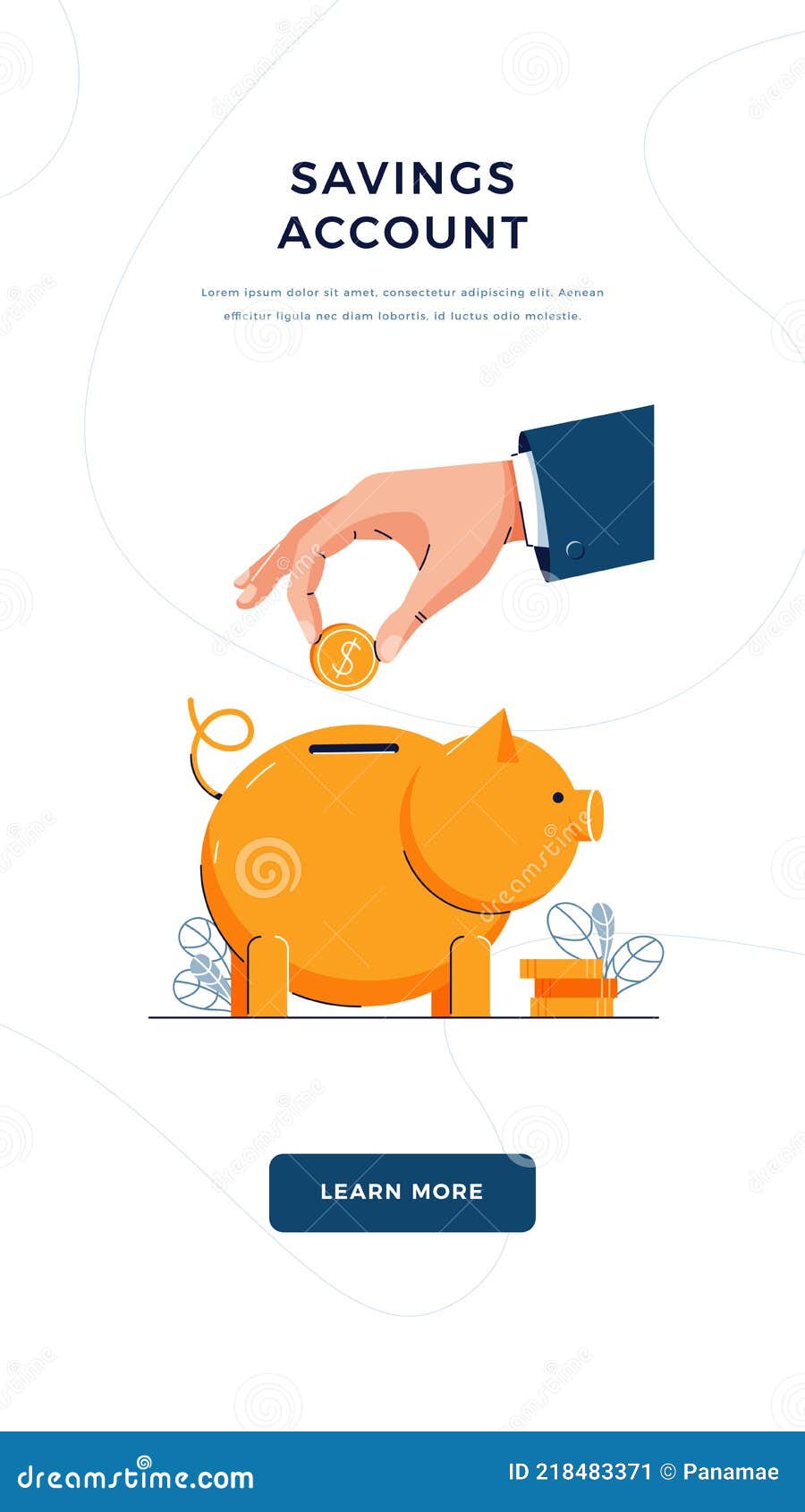 Savings Account Vector Illustration. Hand is Putting Coin into the Piggy  Bank for Saving Money Stock Vector - Illustration of flat, business:  218483371