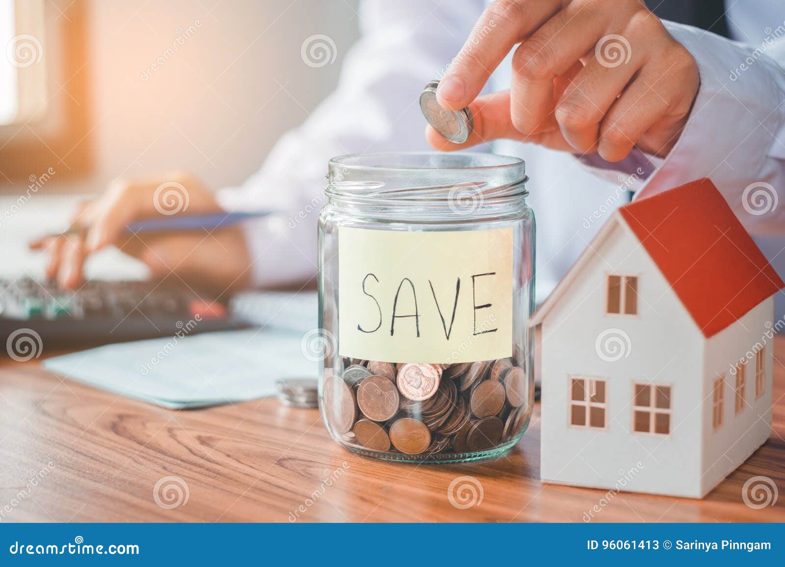 savings, finances calculator counting money for home concept