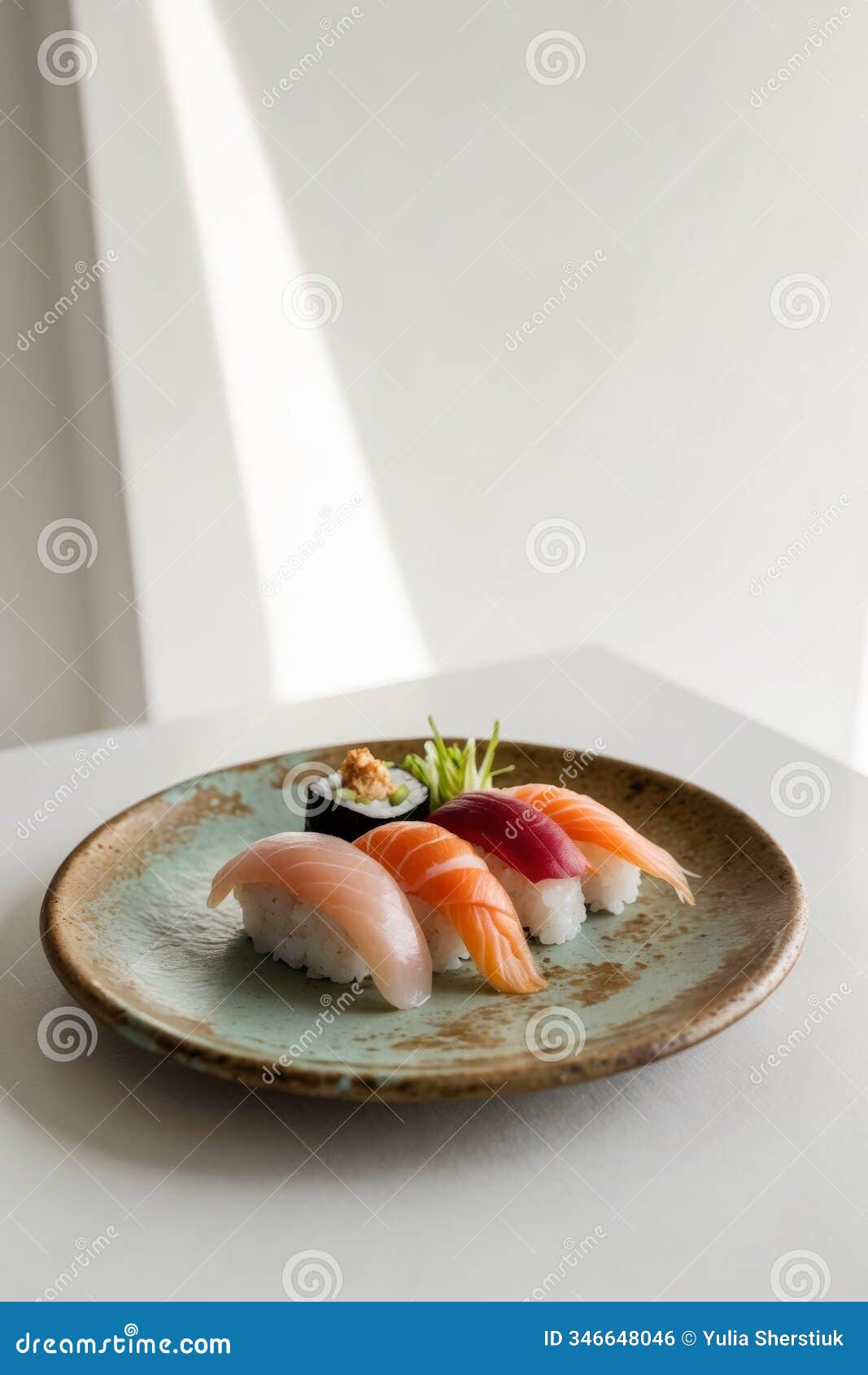 savor fresh sushi delights on a rustic plate.