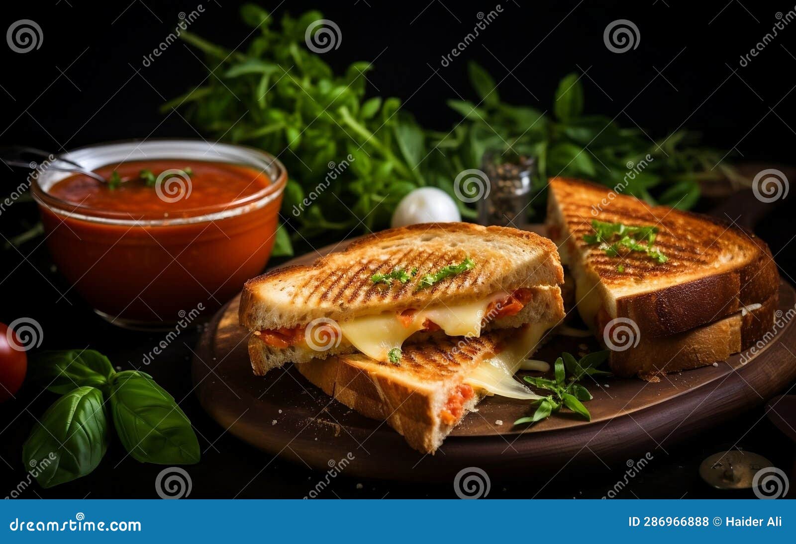 Savory Grilled Cheese and Tomato Soup Delight. Generative AI Stock