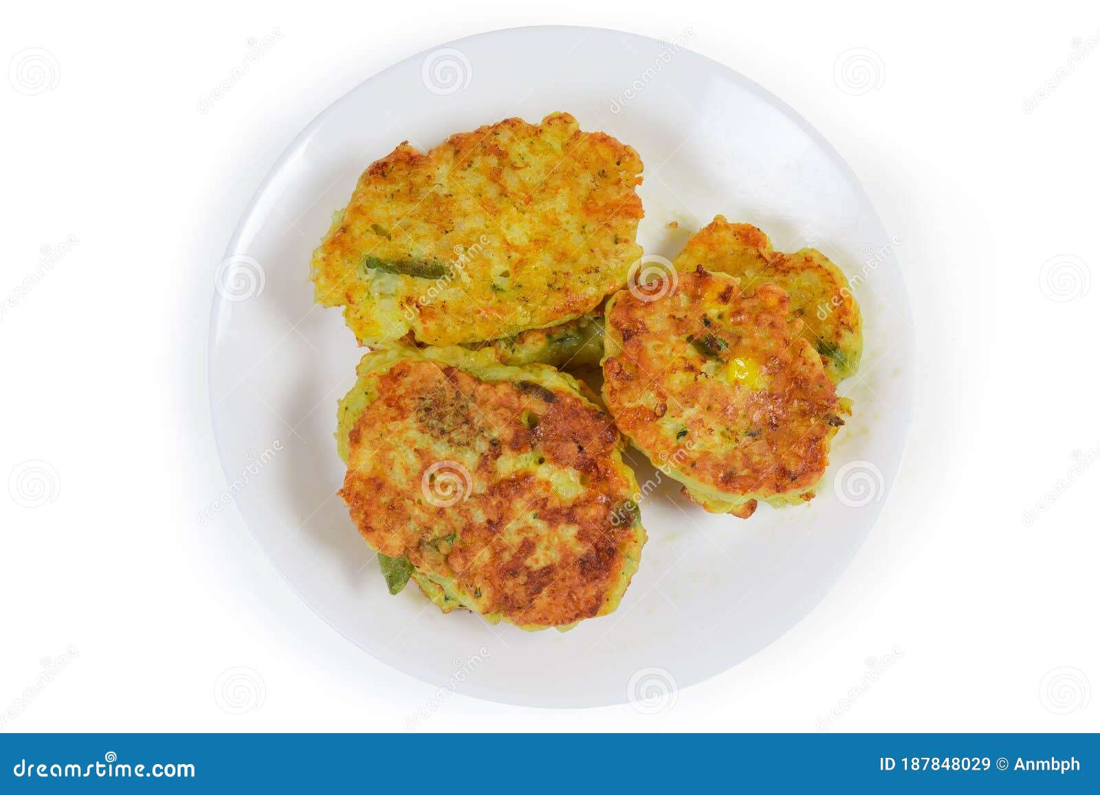 Savory Rice Fritters with Vegetables on Dish, Top View Stock Image