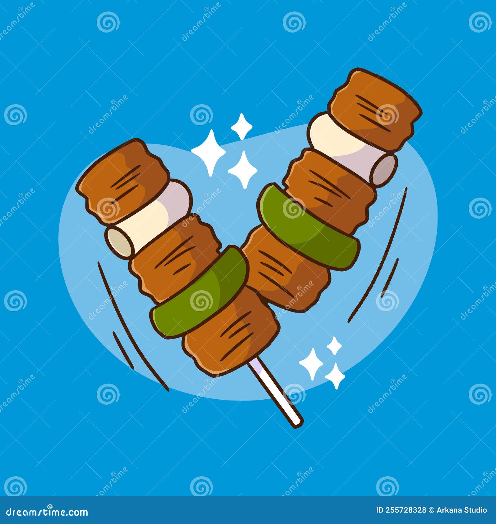 Savory Satay Dish and Food Collection Doodle Illustration Stock Vector