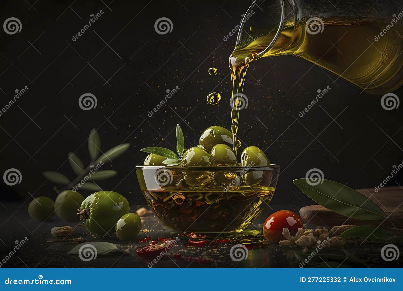 Savory Spiced Olive Oil for Cooking and Dressing. Stock Illustration