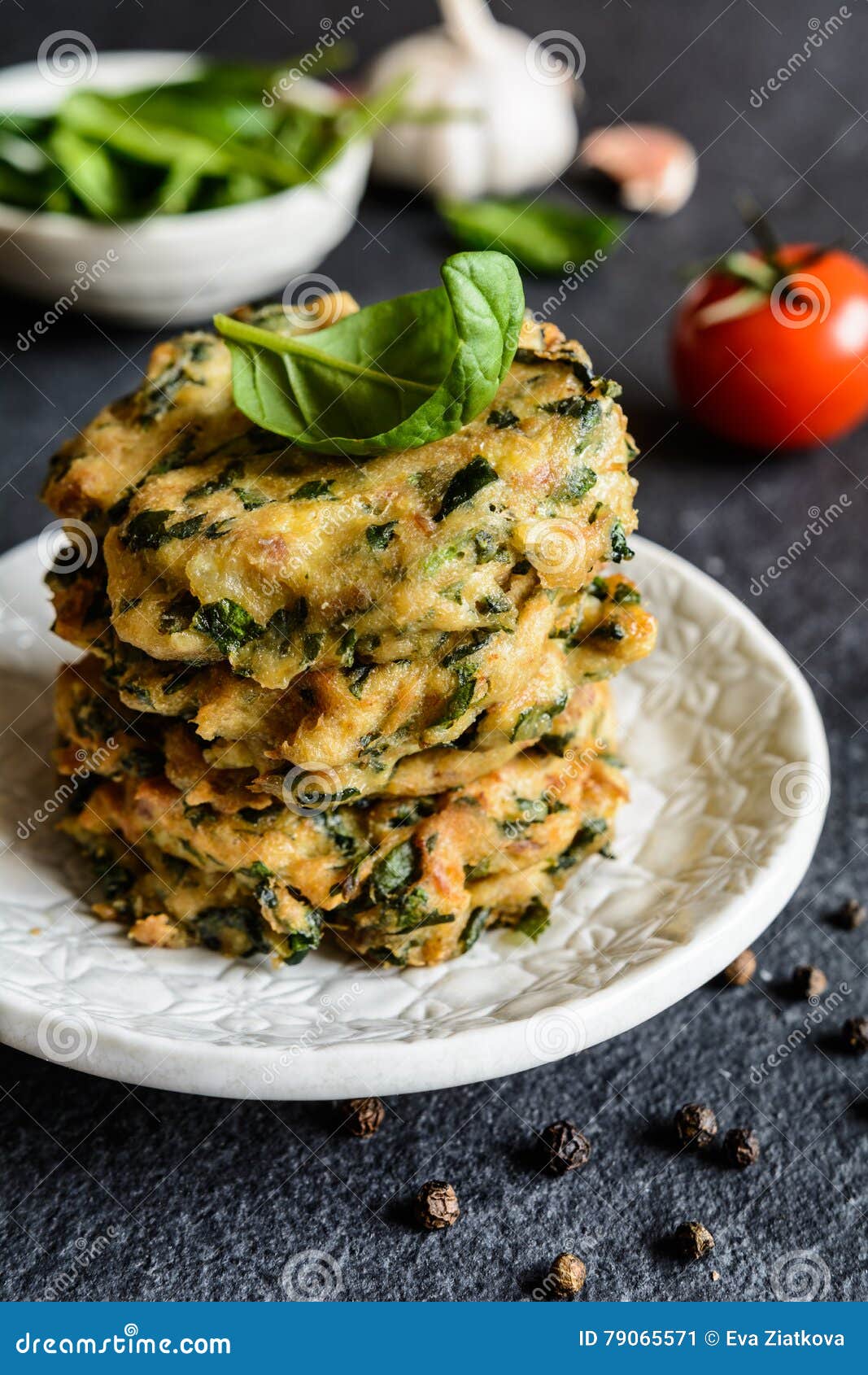 Savory Tuna Pancakes with Spinach, Garlic and Egg Stock Image Image