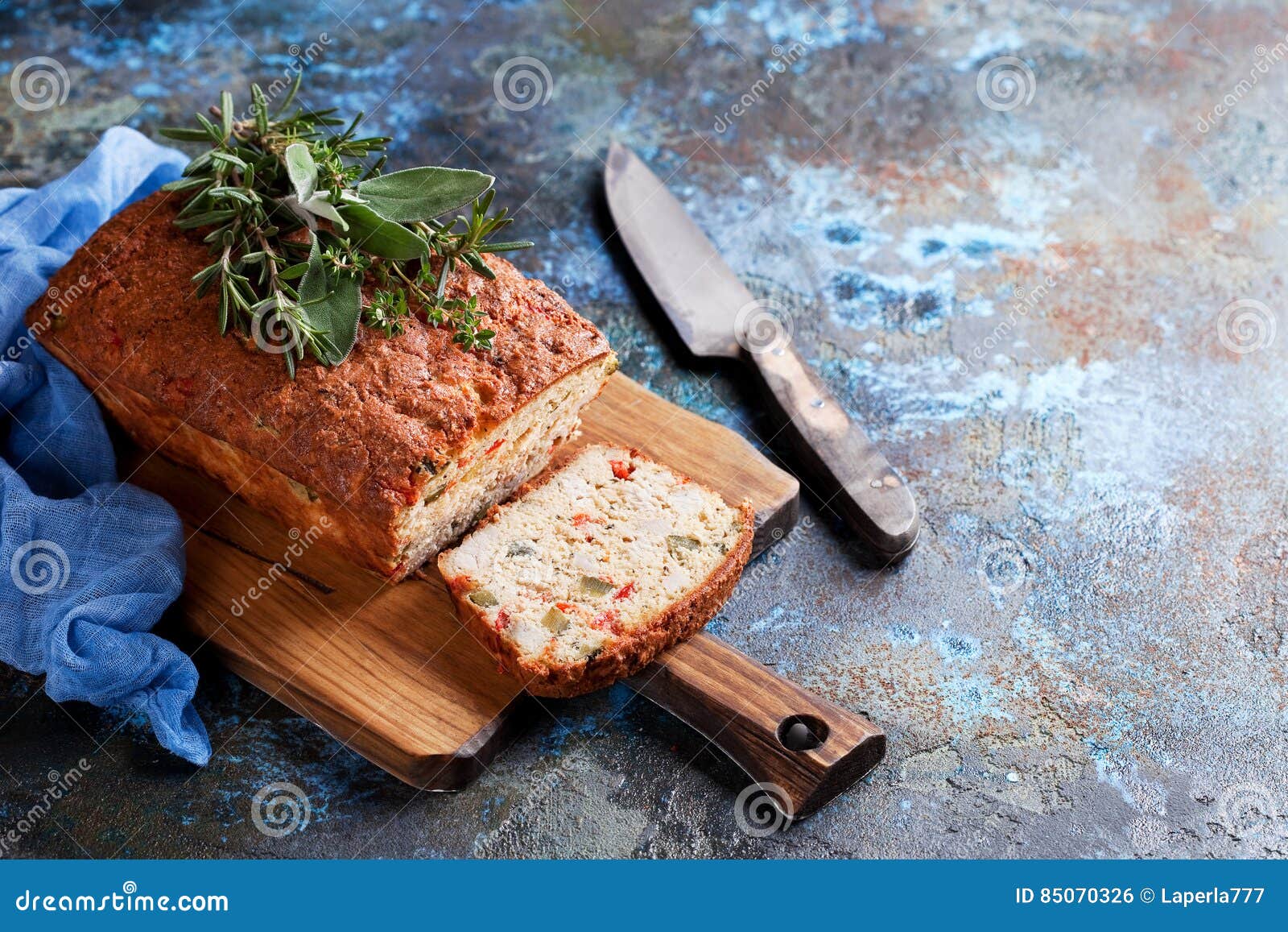 Savoury Loaf Cake with Cheese, Peppers and Chicken Ham Stock Photo