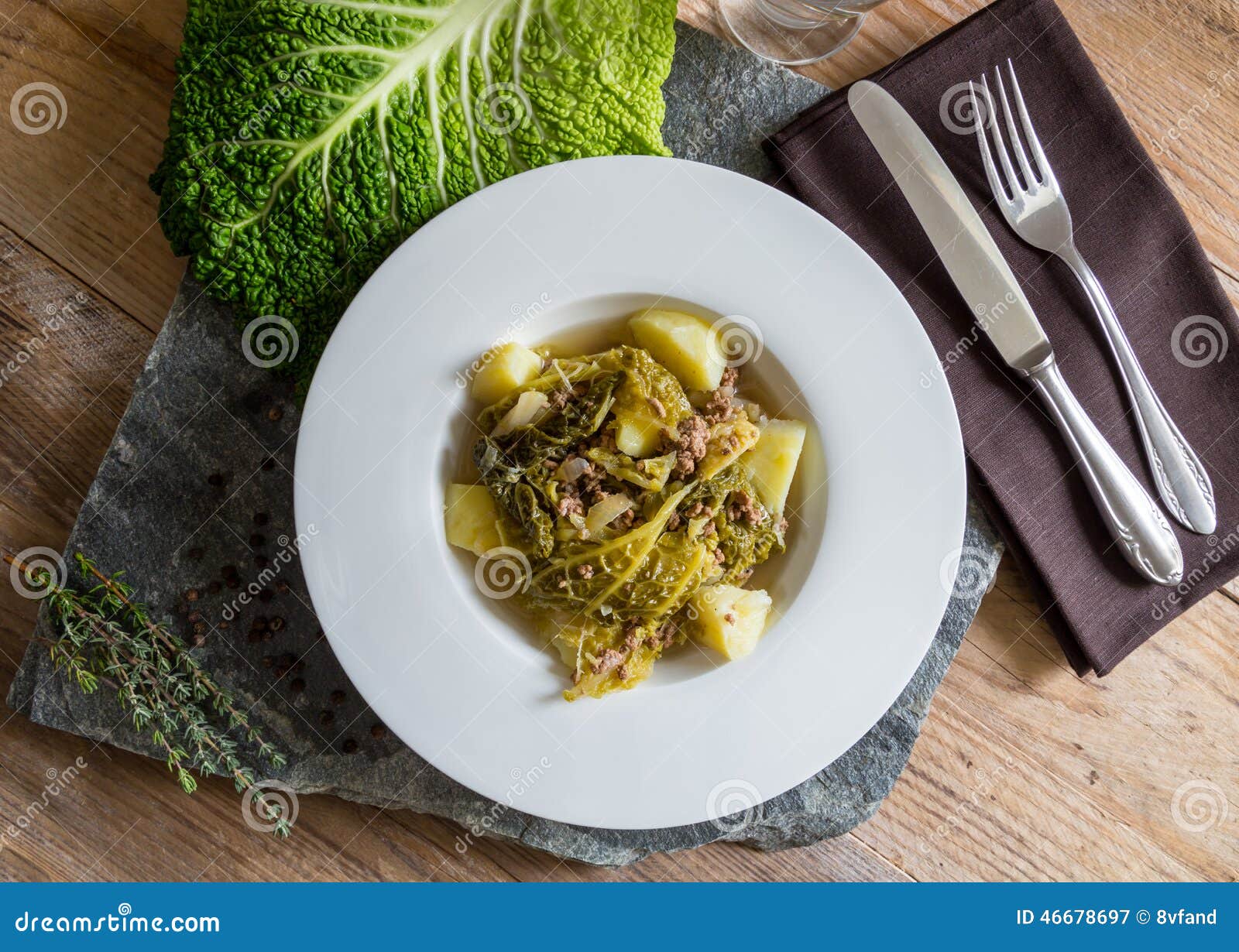 Savoy Cabbage Stew with Potatoes and Ground Beef Stock Image Image of