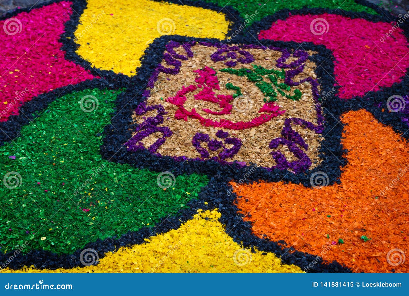 sawdust alfombra for semana santa, antigua, guatemala