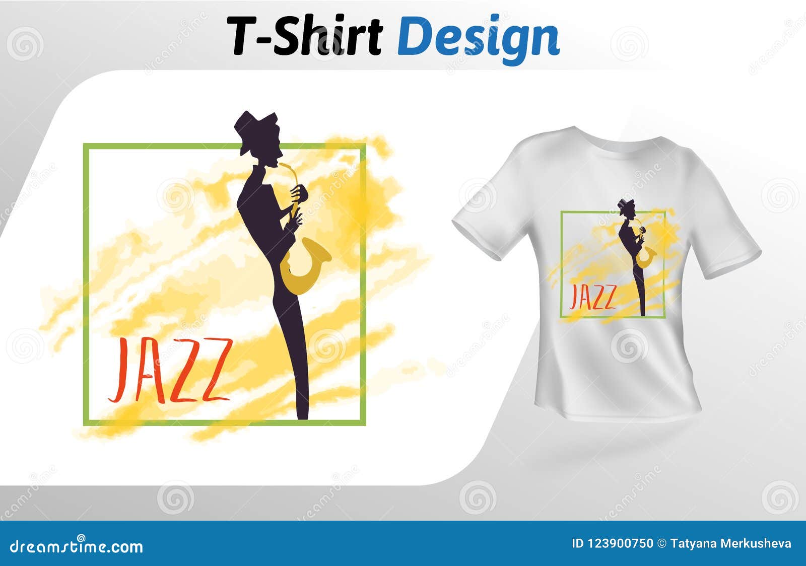 Download Saxaphone Player Silhouette T Shirt Print Jazz Event Mock Up T Shirt Design Template Vector Template Isolated On Stock Vector Illustration Of Mockup Fabric 123900750