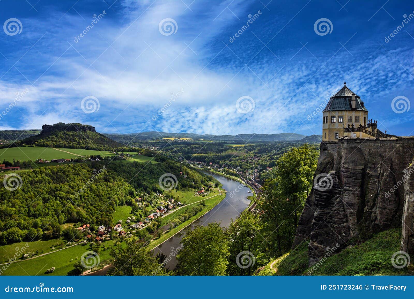 germany, saxon switzerland. elbe river view from castle koenigstein