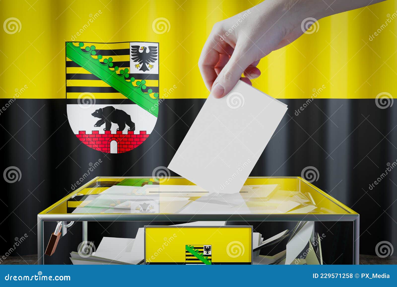 Saxony-Anhalt Flag, Hand Dropping Ballot Card into a Box - Voting ...