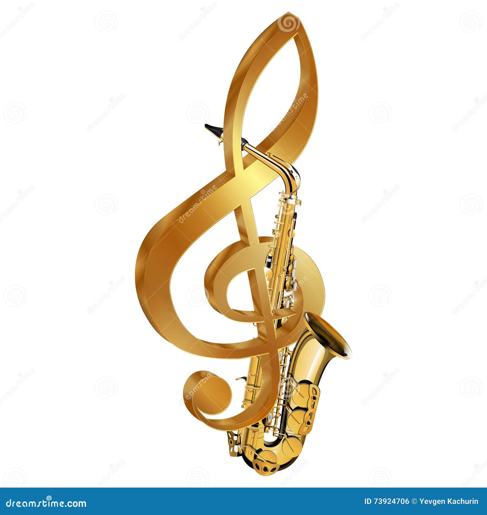 Saxophone in a Gold Treble Clef Stock Vector Illustration of isolated