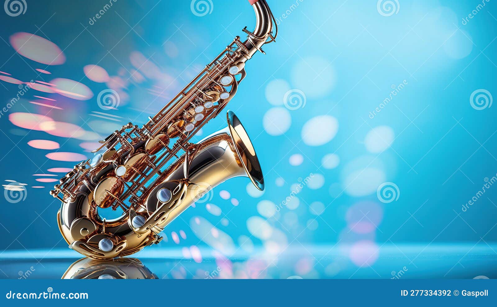 Saxophone on Light Blue Background, Generative Ai Stock Illustration