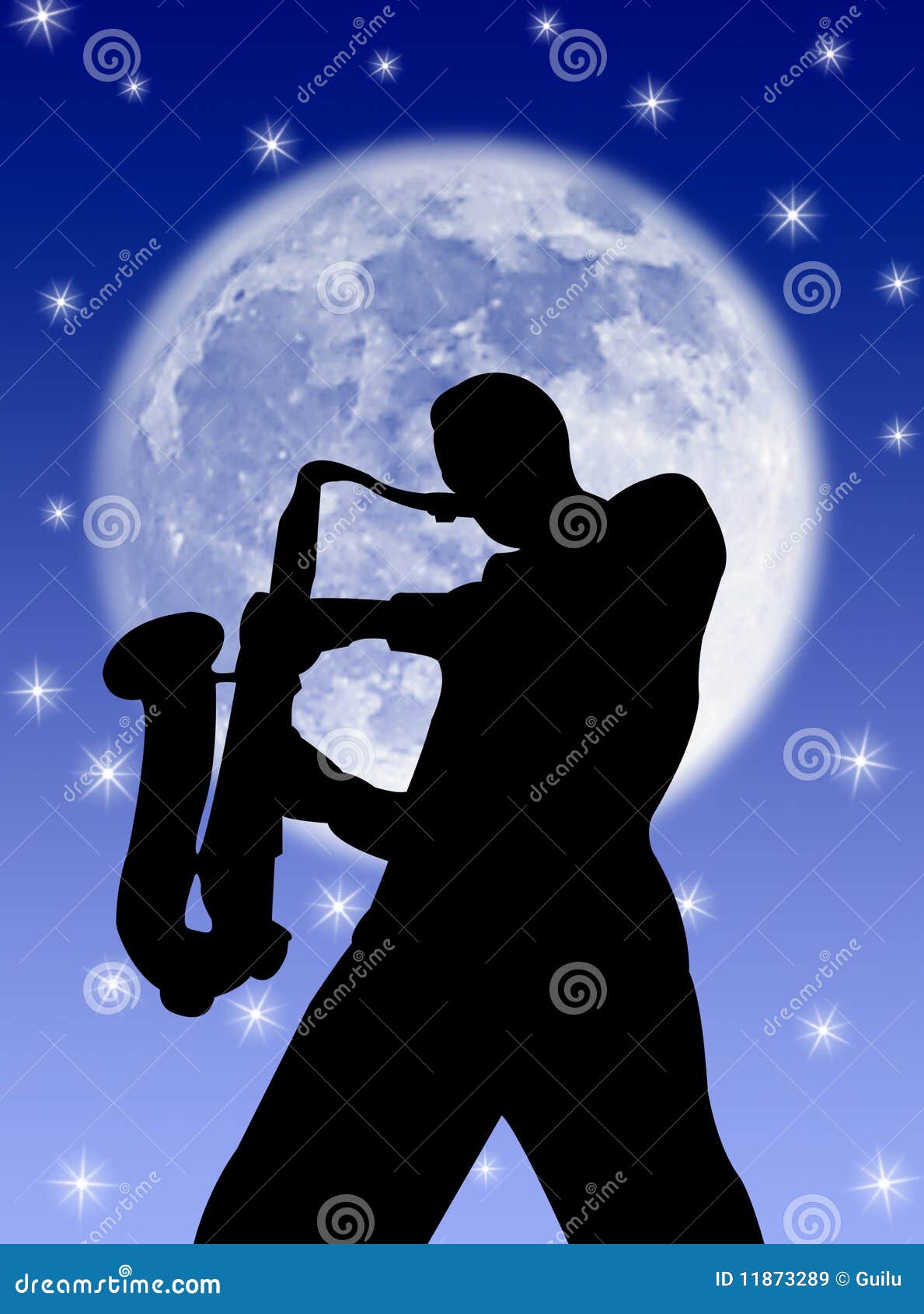 Saxophone Player In The Moon Stock Illustration - Illustration of notes
