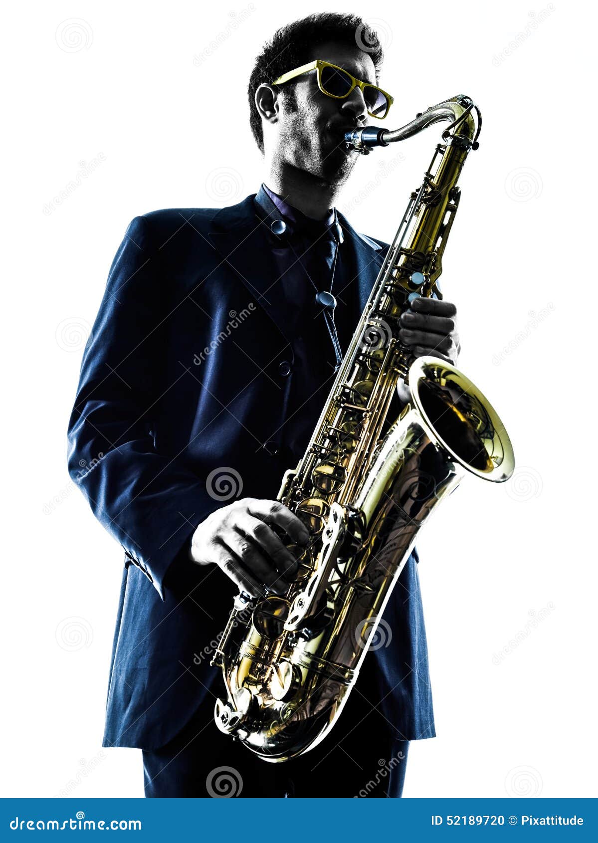 Saxophoniste D'homme Jouant Le Joueur De Saxophone Photo stock - Image du  ombre, isolement: 52189720