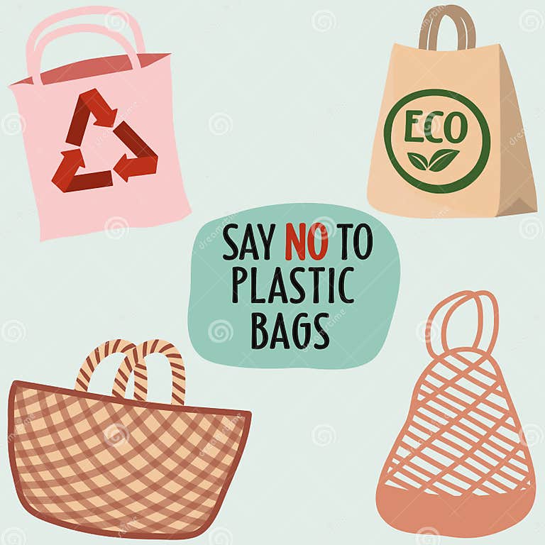 Say no to plastic bags stock vector. Illustration of trash - 146532956