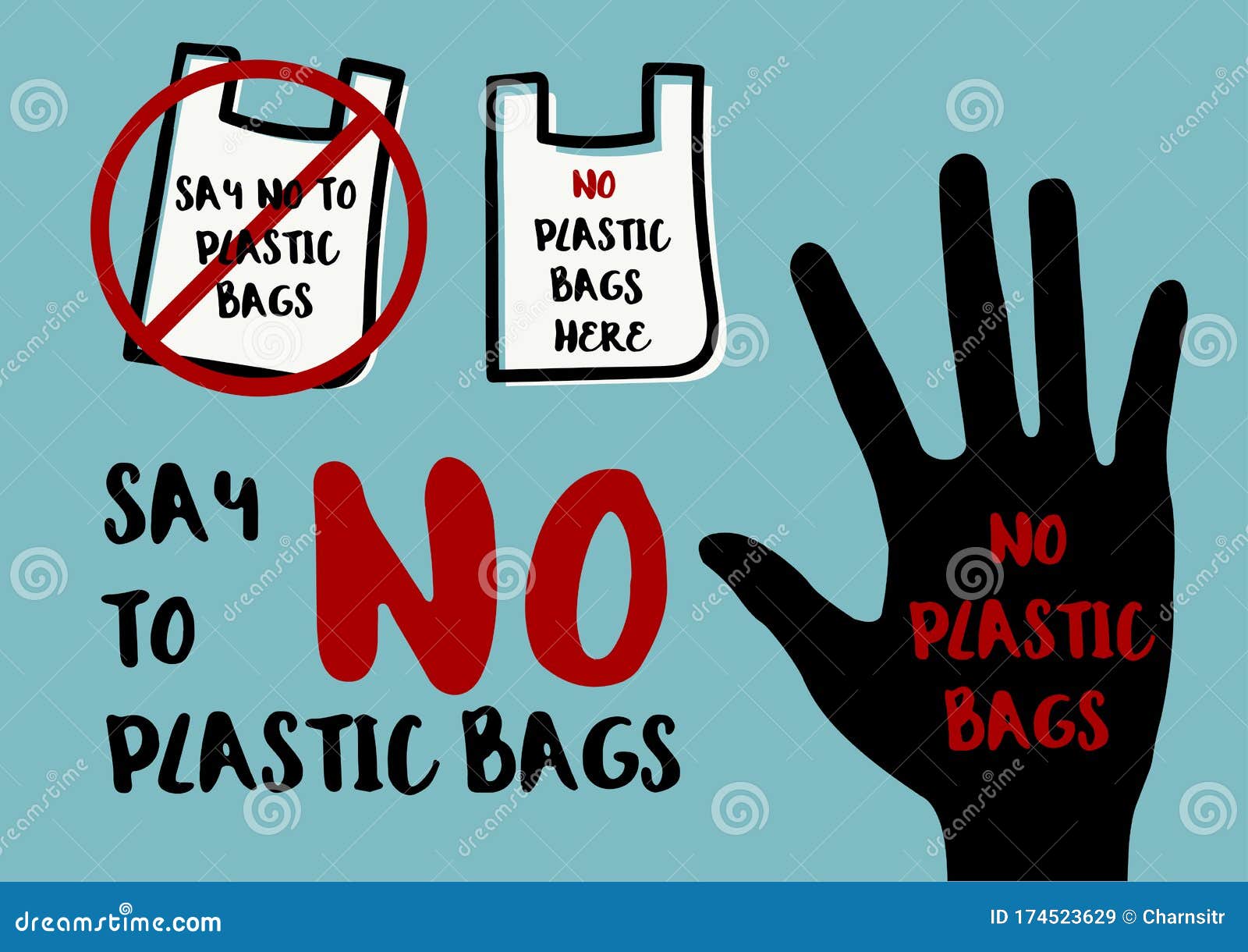 Say No To Plastic Bags Sign Stock Vector - Illustration of flat ...