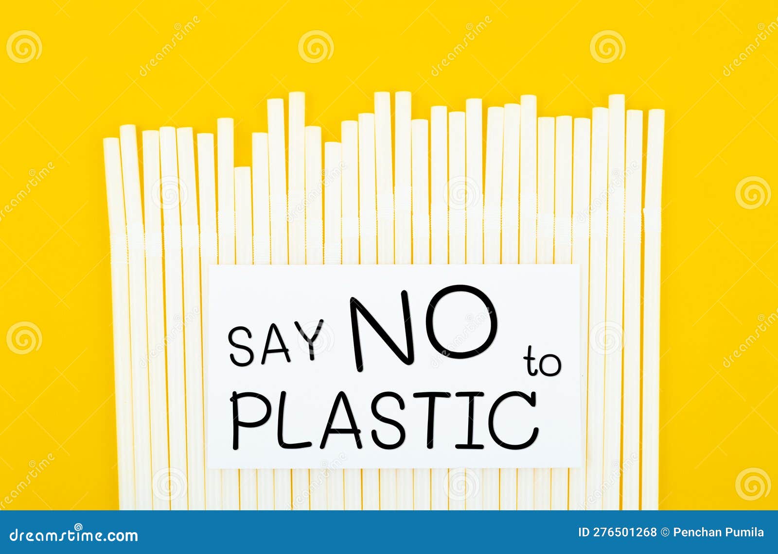 The Say No To Plastic Plastic with Drinking Straws on Yellow Background