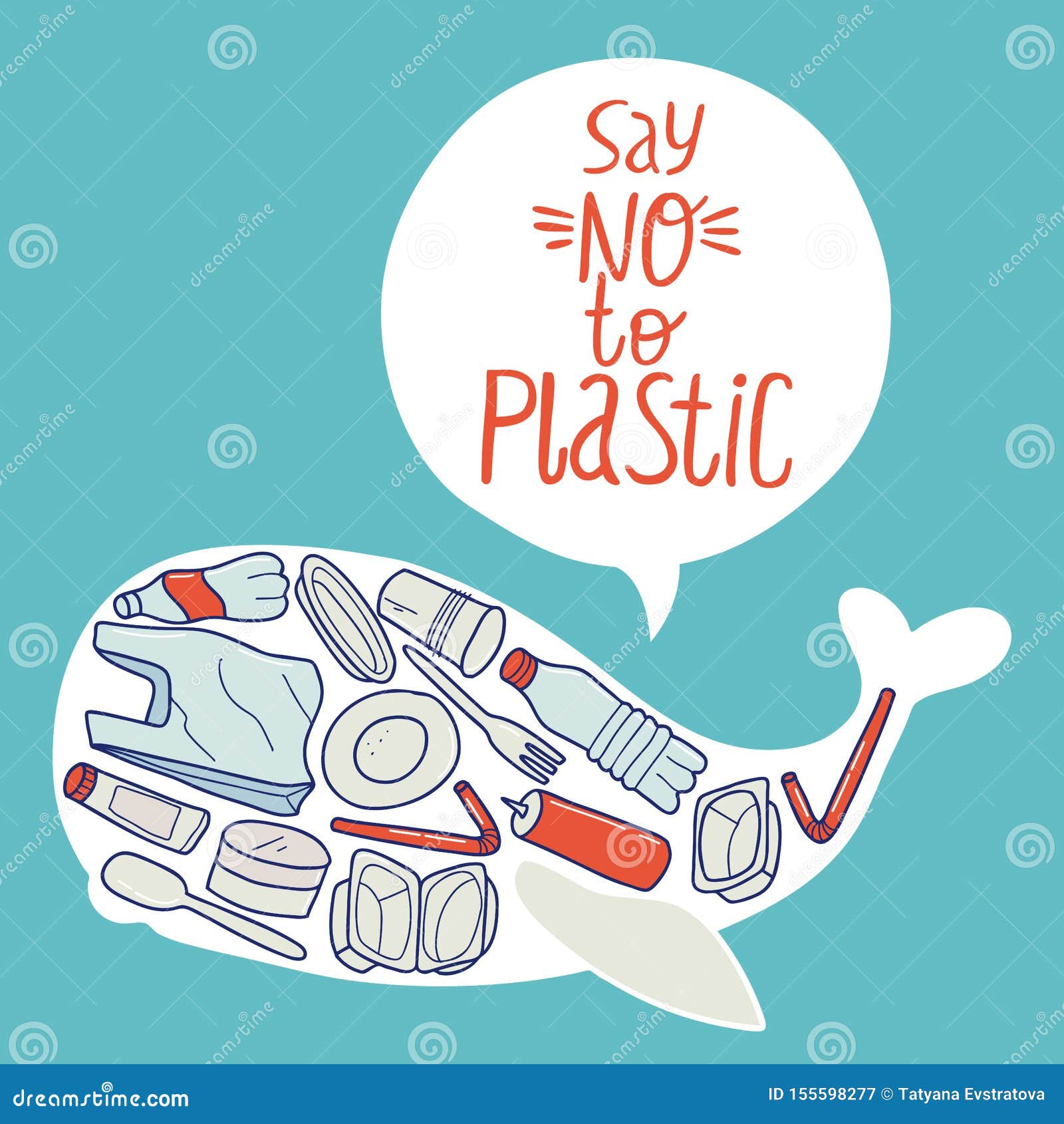 Say No To Plastic. Ecological Illustration. Problem Plastic Pollution ...