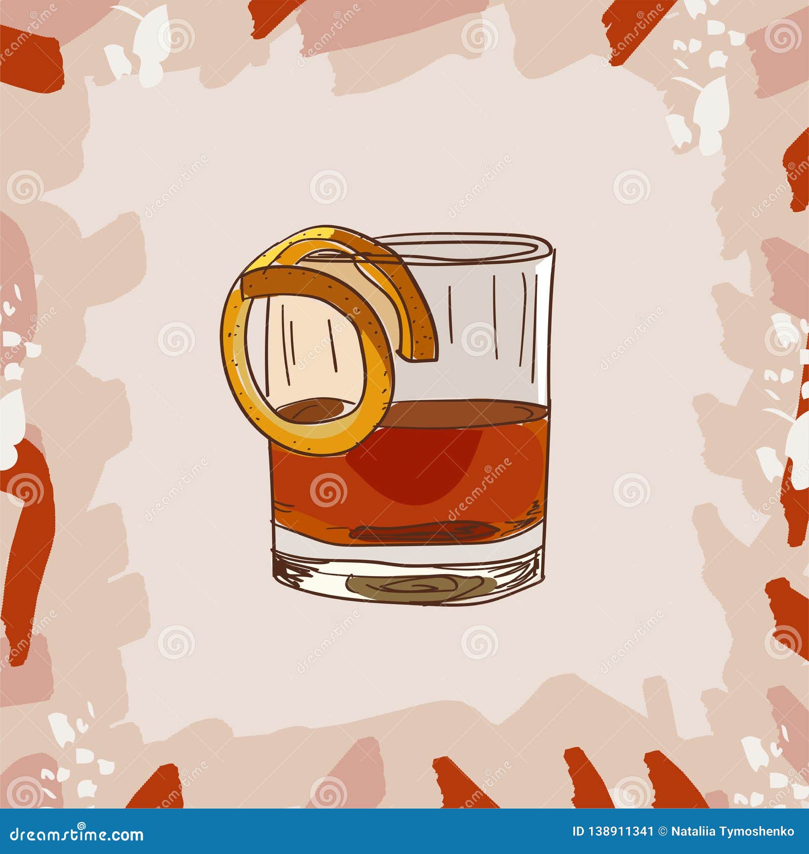 Sazerac Cocktail Illustration. Alcoholic Classic Bar Drink Hand Drawn