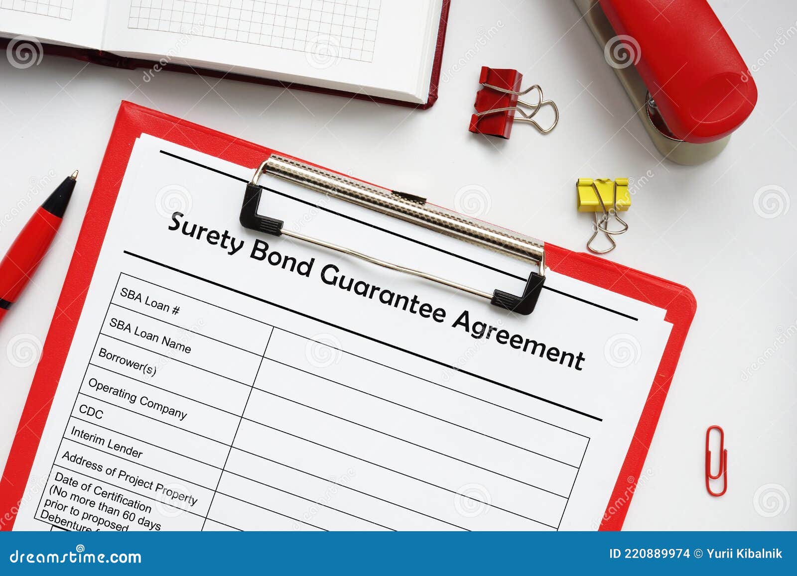 SBA Form 990 Surety Bond Guarantee Agreement Stock Photo Image of
