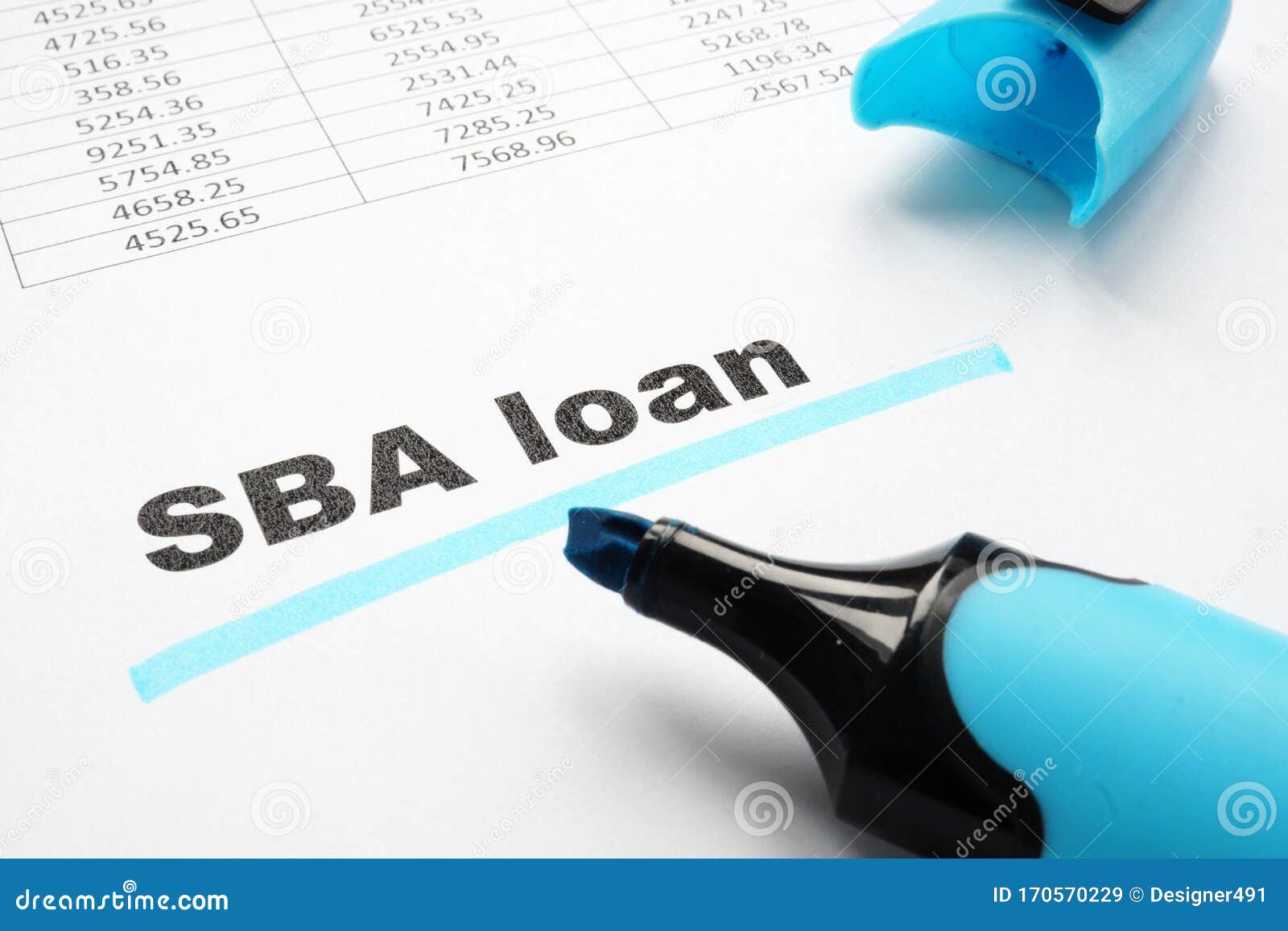 sba loan underlined words and marker