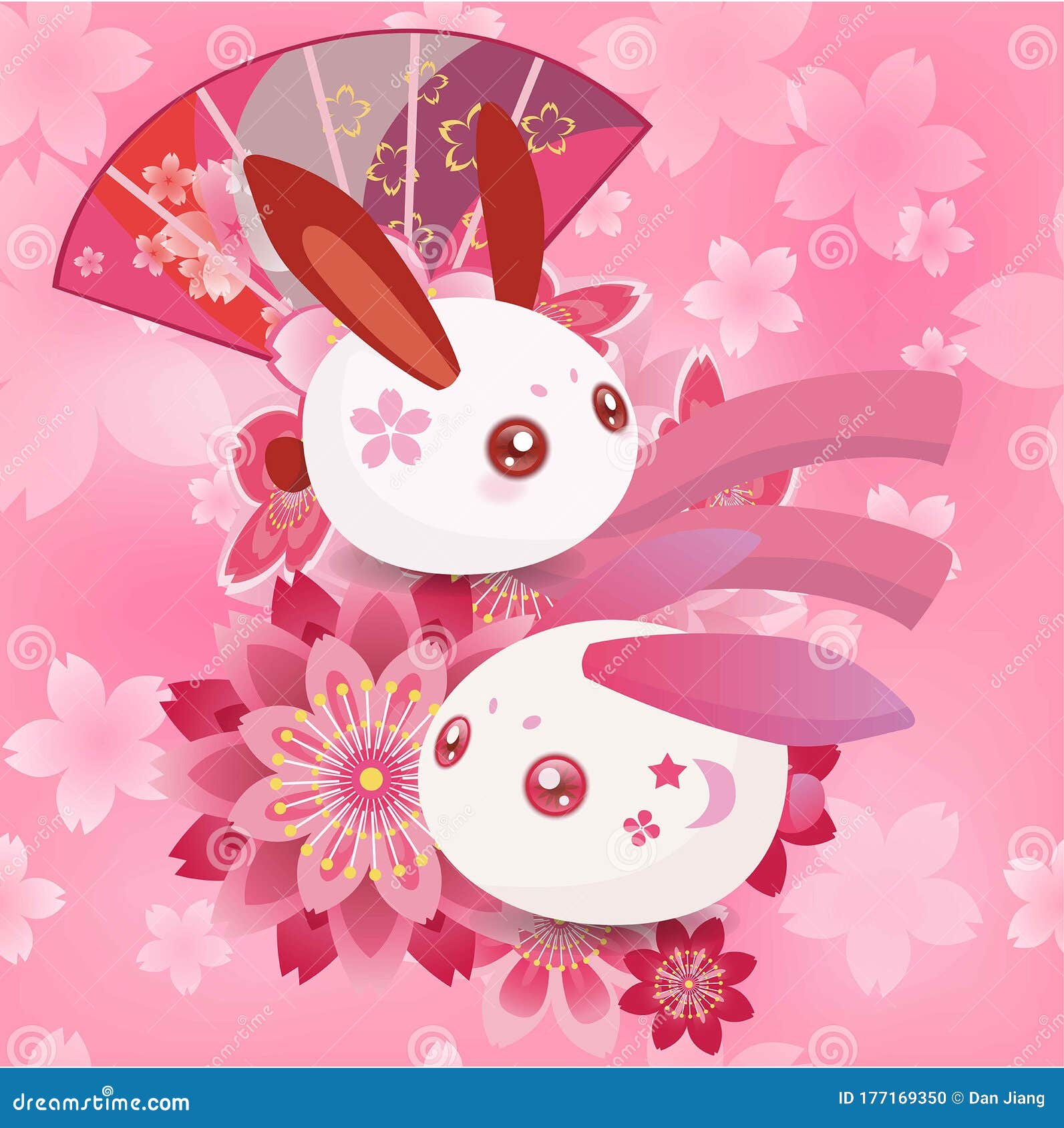 Kawaii image of the rabbit during the Chinese lunar new year. Anime style  bunny. Generative AI. Stock Illustration