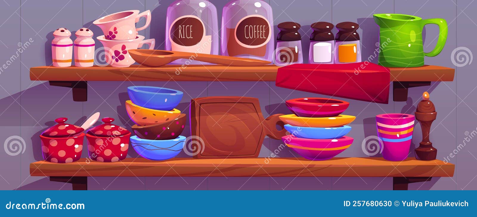 Scaffali Da Cucina a Illustrazione Di Oggetti Per Cucine Illustrazione  Vettoriale - Illustrazione di famiglia, vaso: 257680630