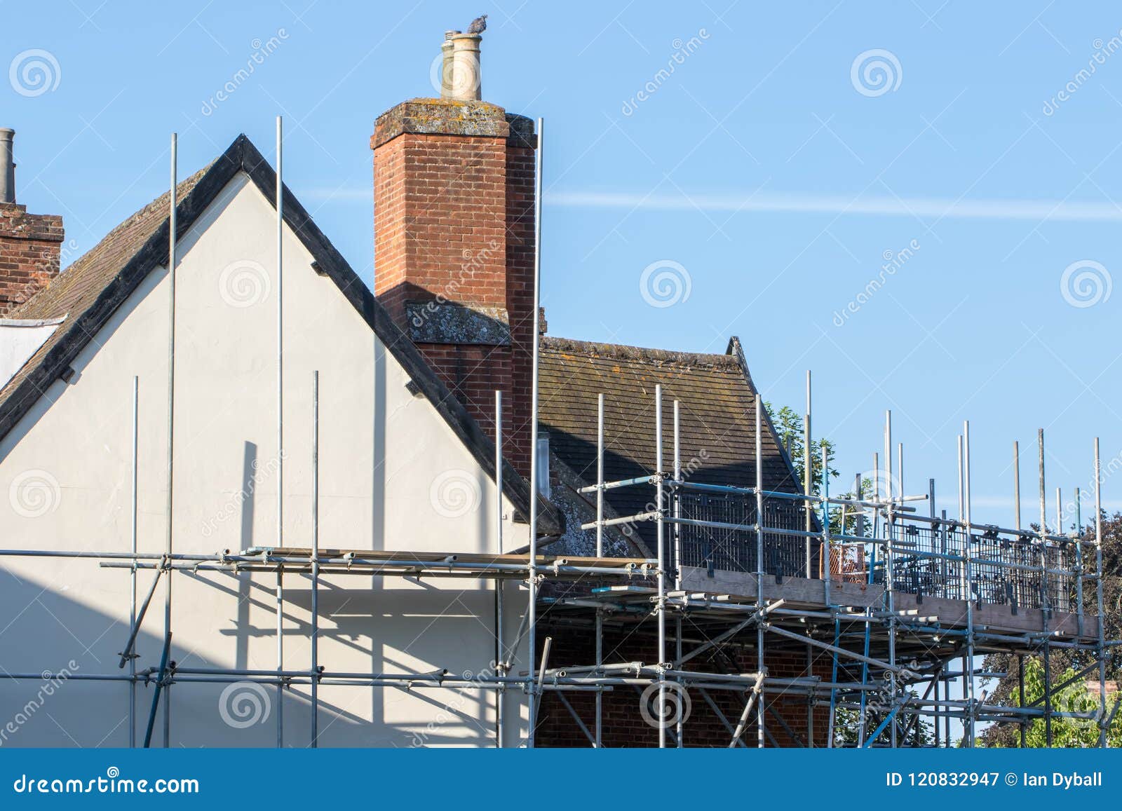 scaffold platform erected for construction repair work on rural