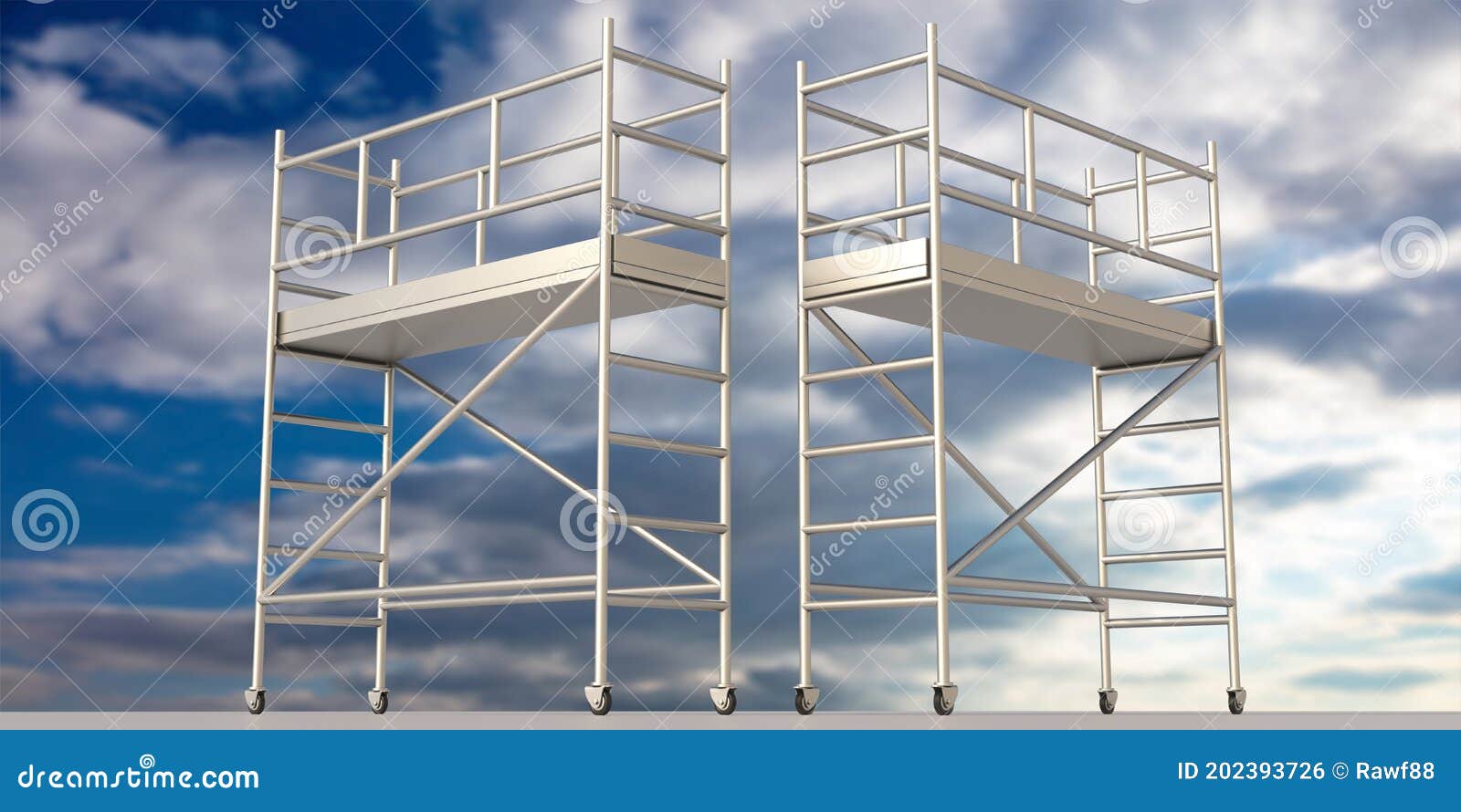 scaffolding towers on blue cloudy sky background. 3d 