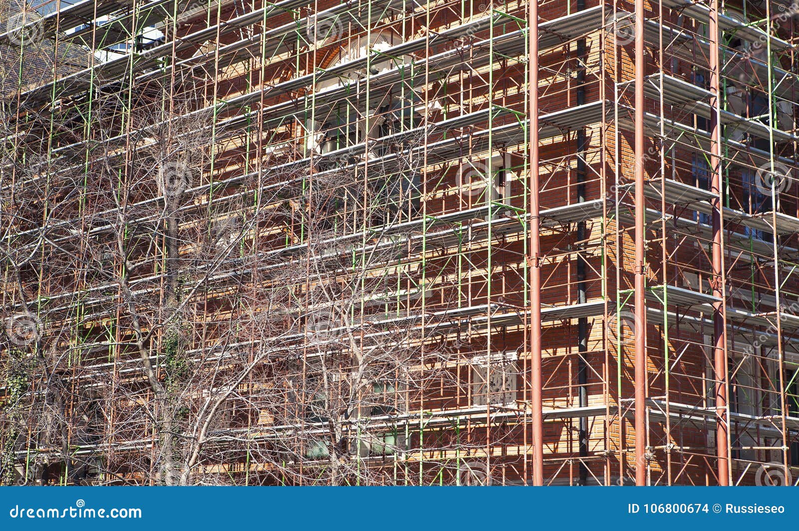Scaffolding background stock photo. Image of site, bricks - 106800674