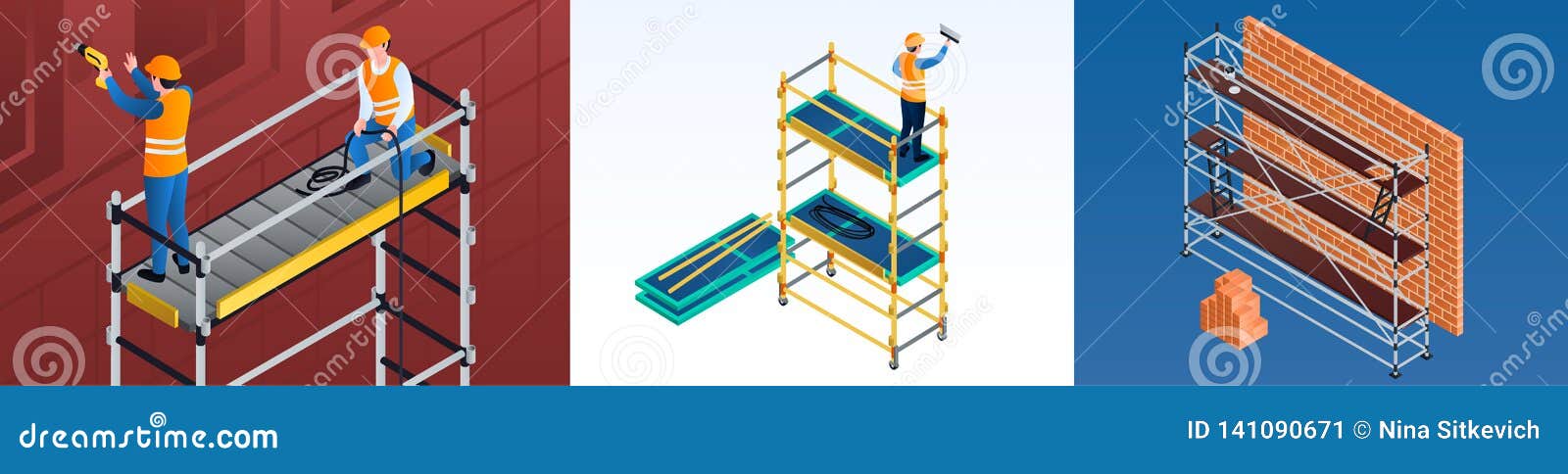 scaffolding banner set, isometric style