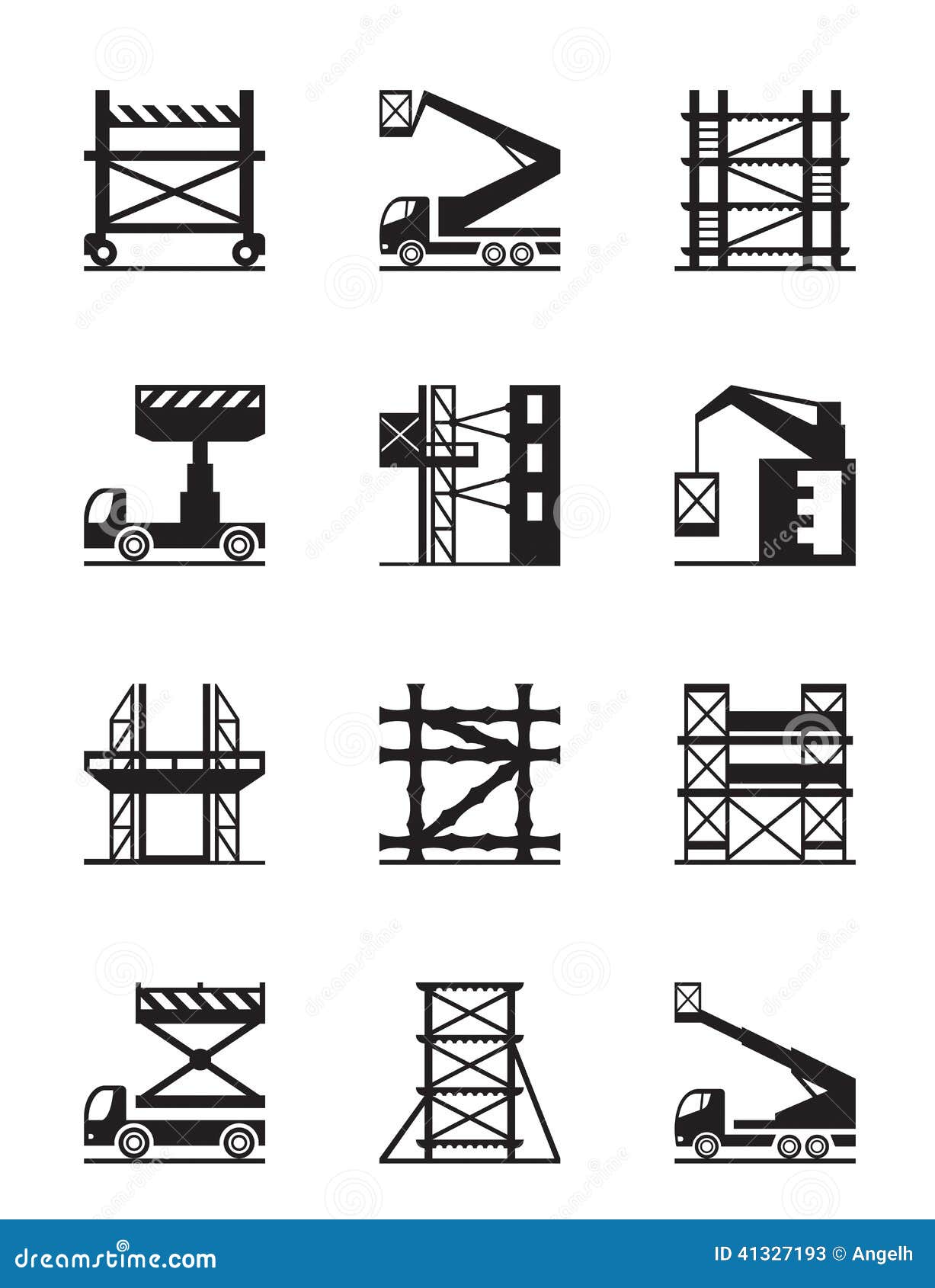 scaffolding and construction cranes icon set