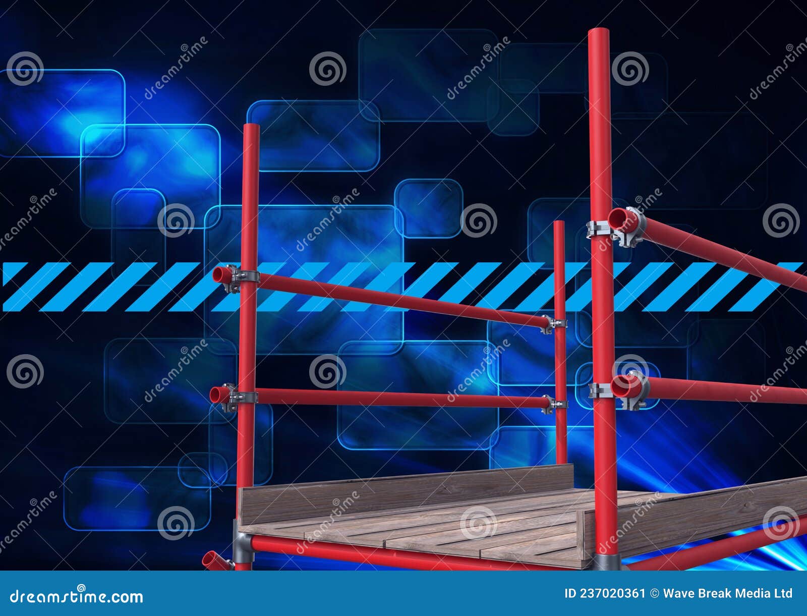 Scaffolding Poles Against Multiple Square Shape on Blue Background