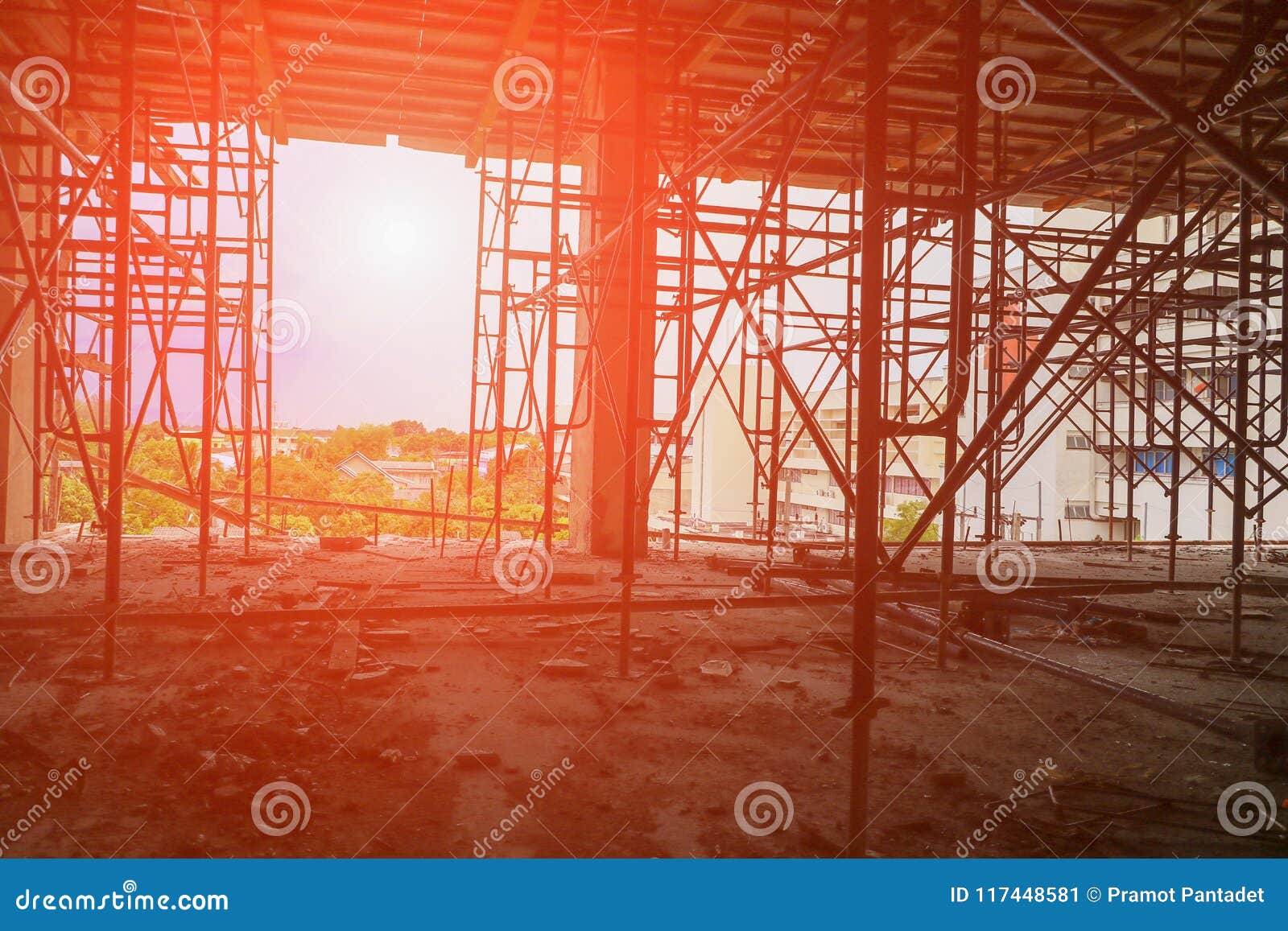 Scaffolding Steel Group Silhouette in Work Construction Site Building
