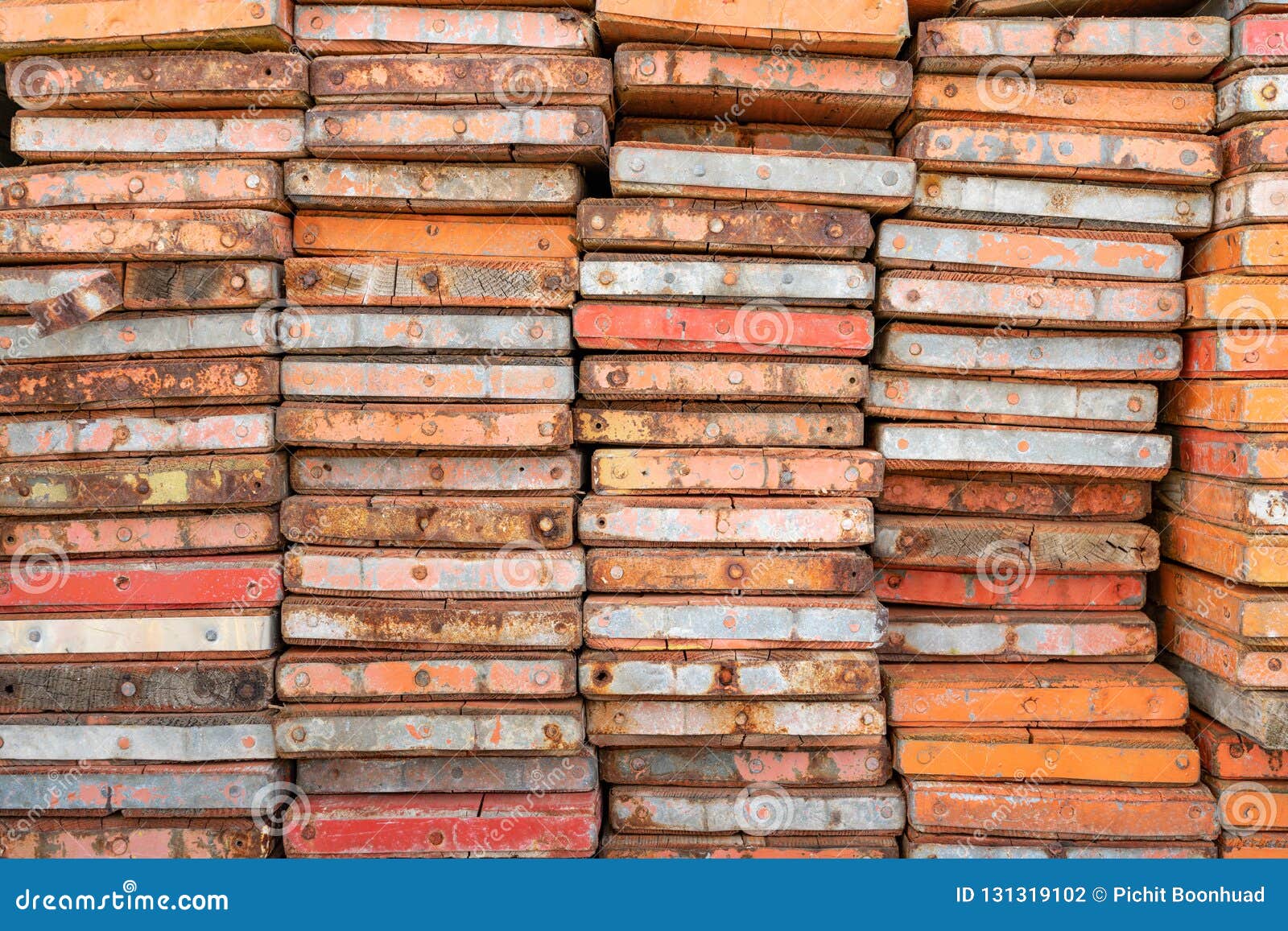 scaffolding wood at construction site with inspected color