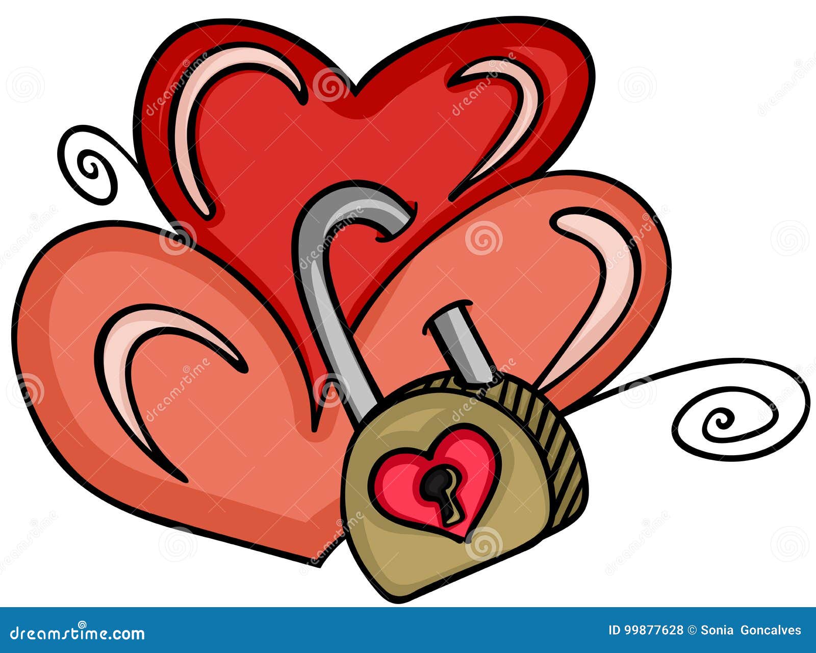 Two Hearts Locked With Padlock Stock Vector - Illustration of